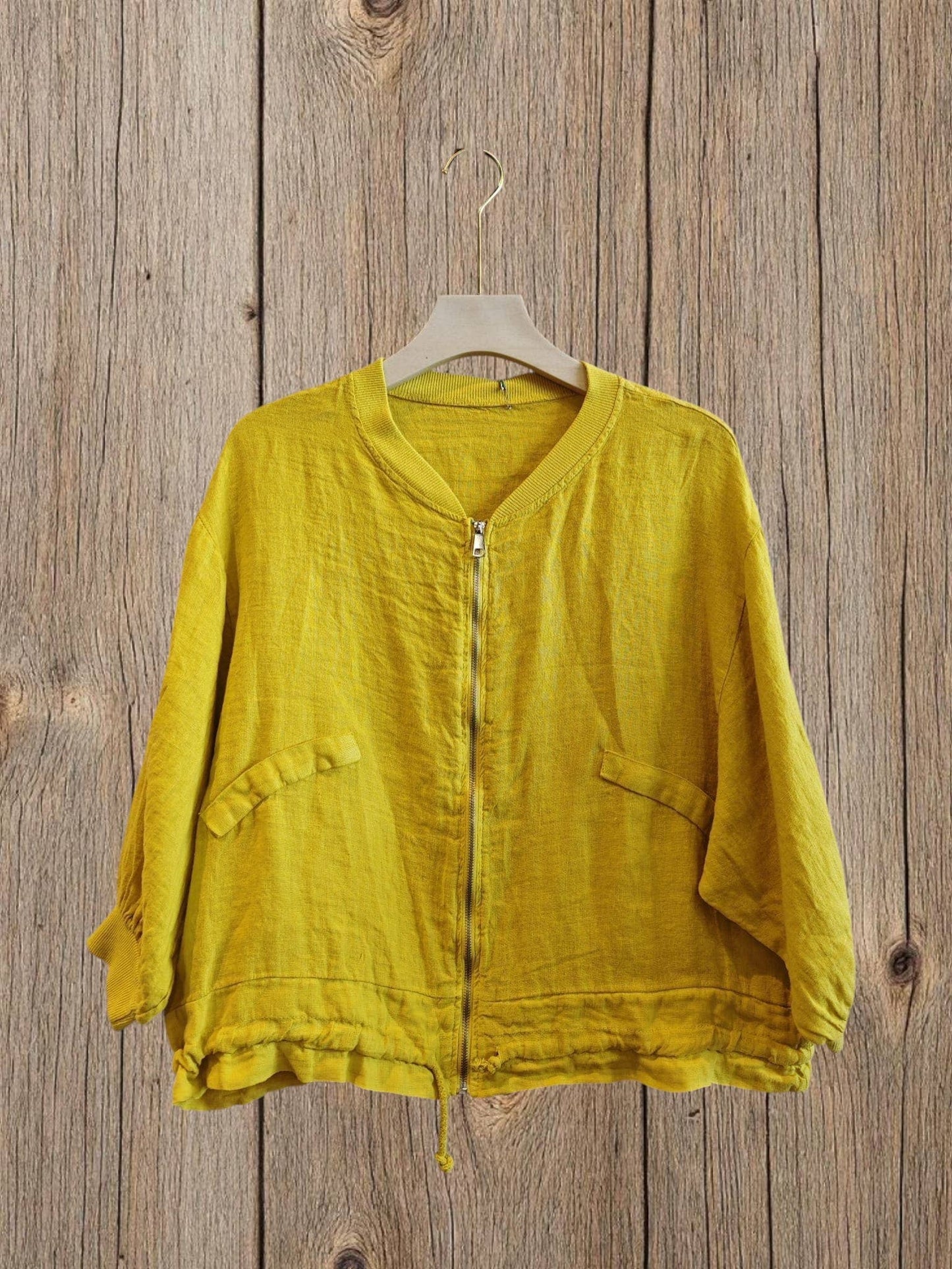 Ref-17422 100% LINEN BOMBER: ROJO VIVO