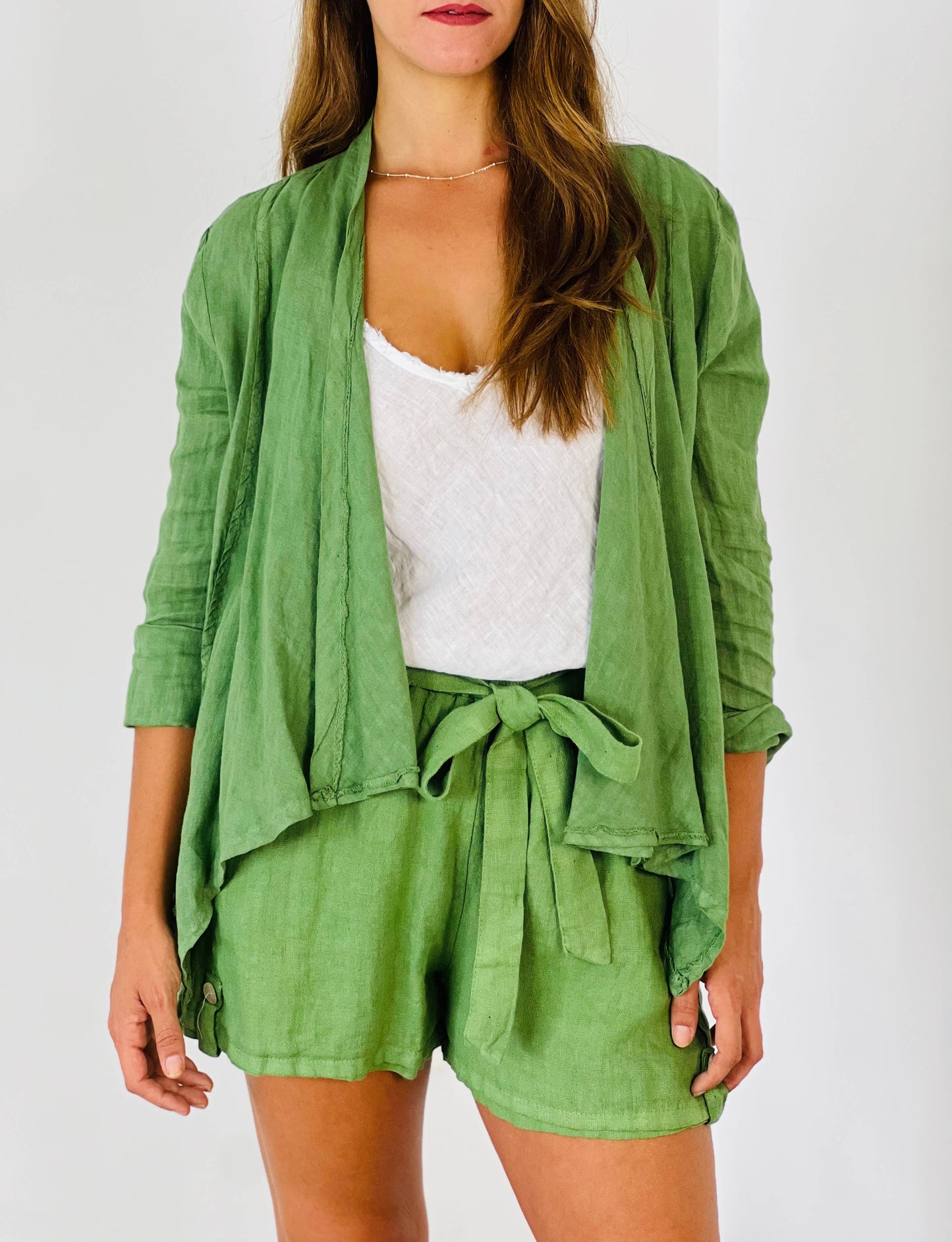 Ref-192 SHORT CARDIGAN 100% LINEN: Black