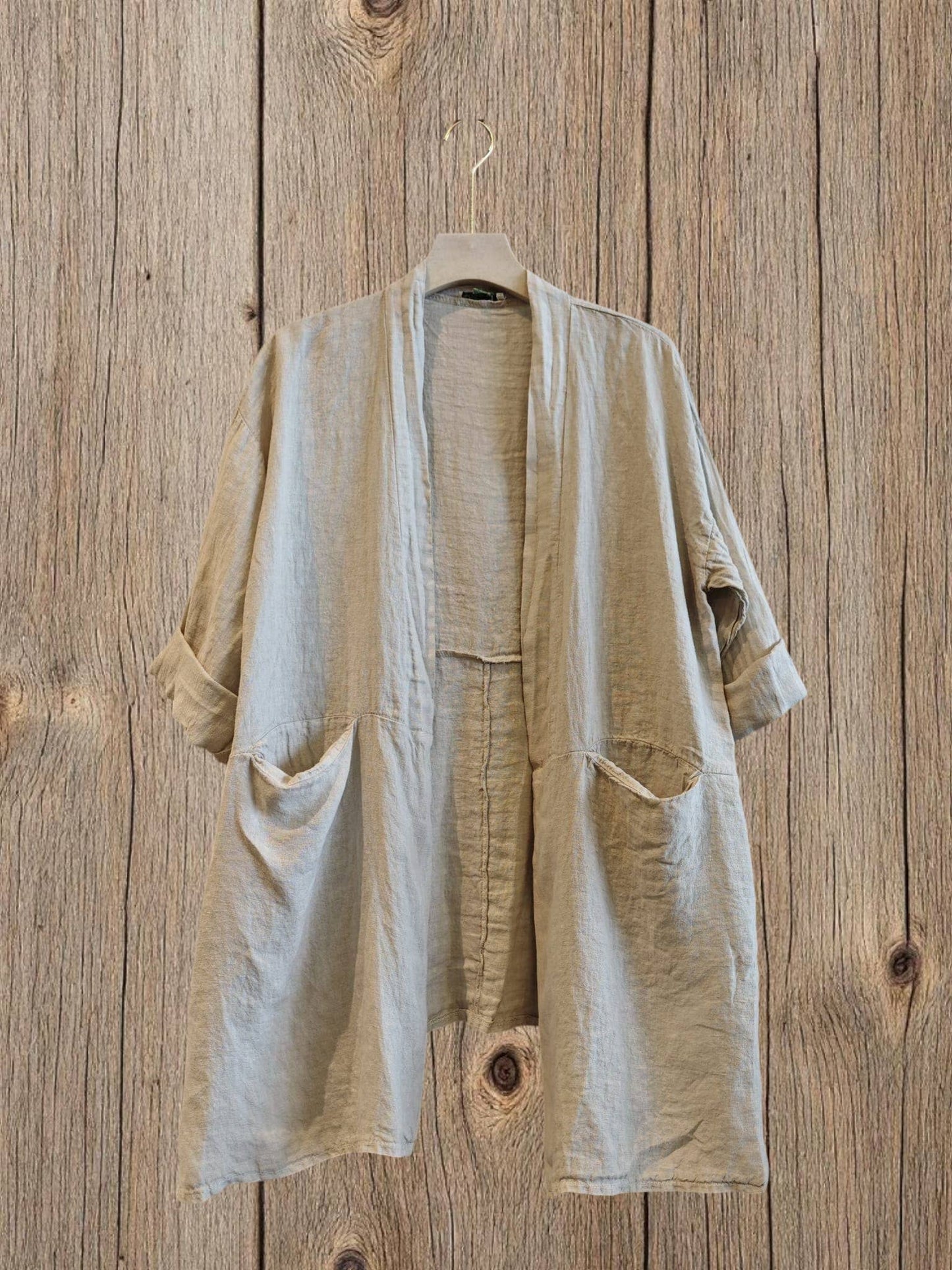 Ref-13617 CARDIGAN 100% LINEN: PISTACHIO