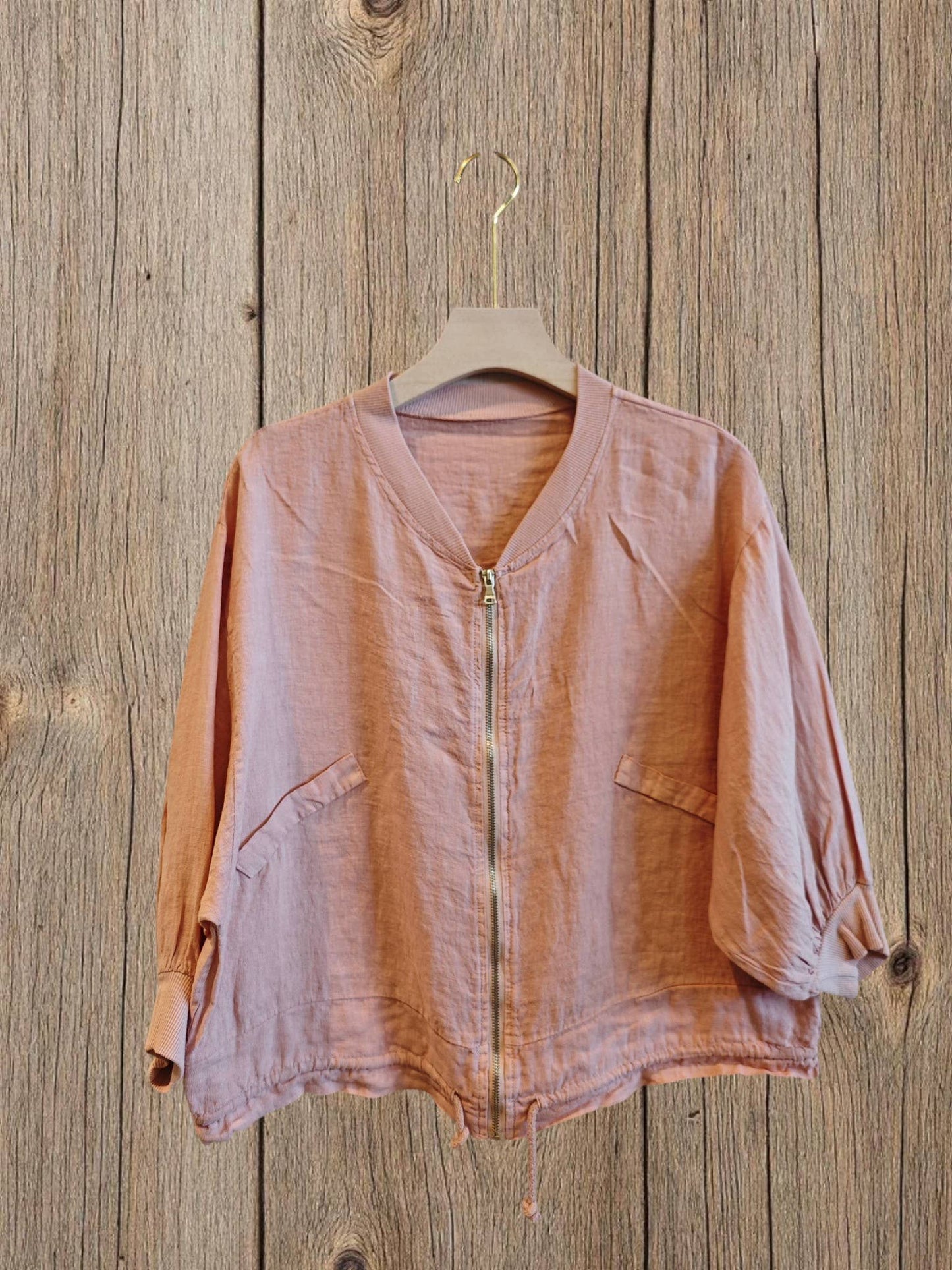 Ref-17422 100% LINEN BOMBER: ROJO VIVO