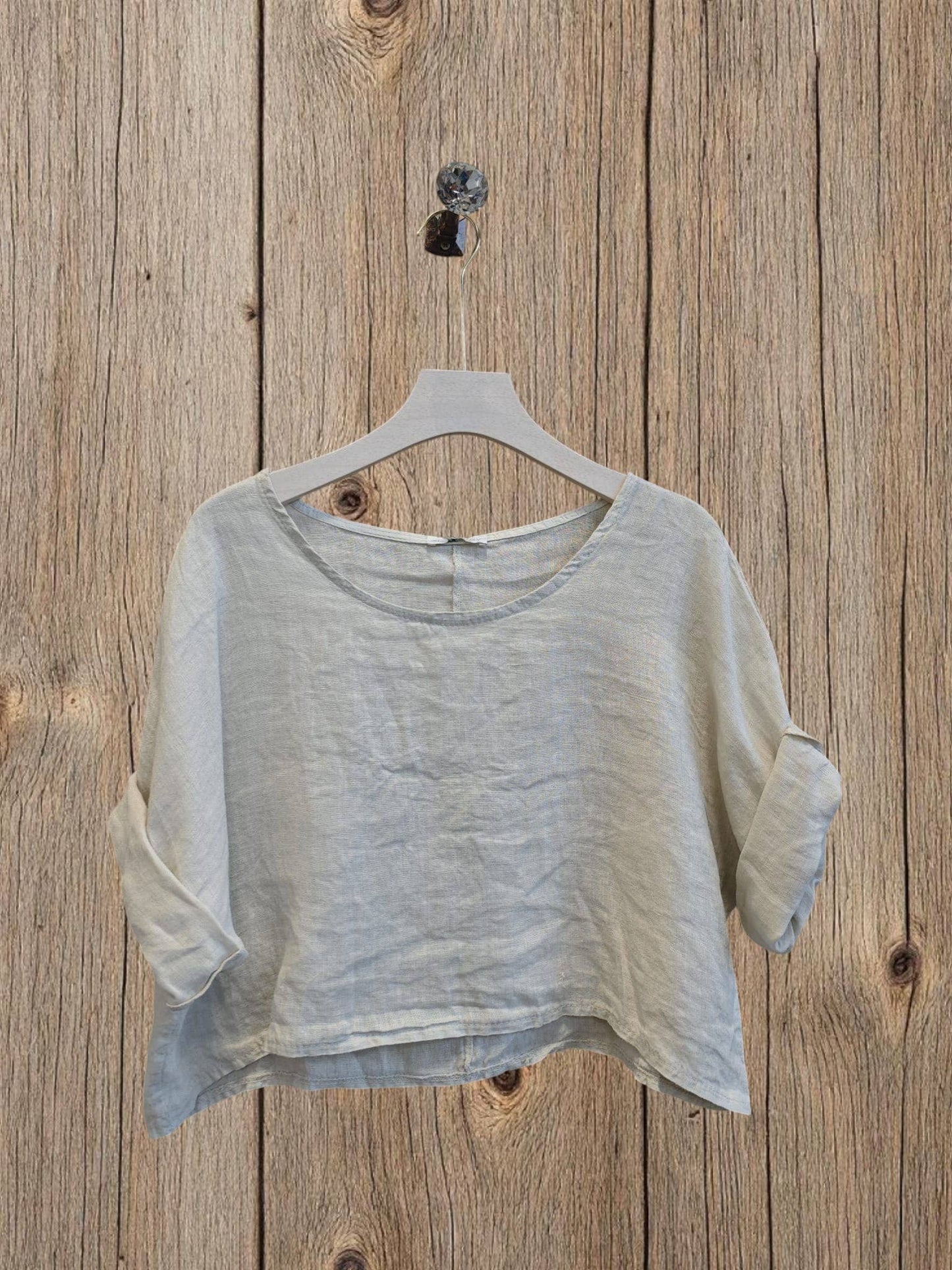 Ref-11918 SHORT LINEN BLOUSE 100%: Blue