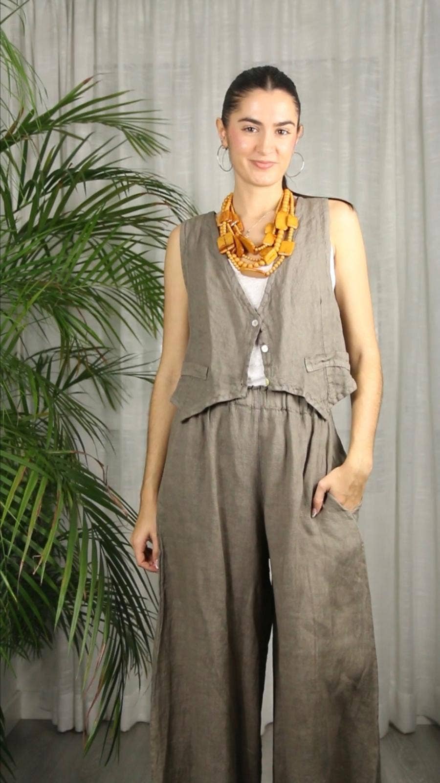 Ref-2342 100% LINEN PANTS: BLACK