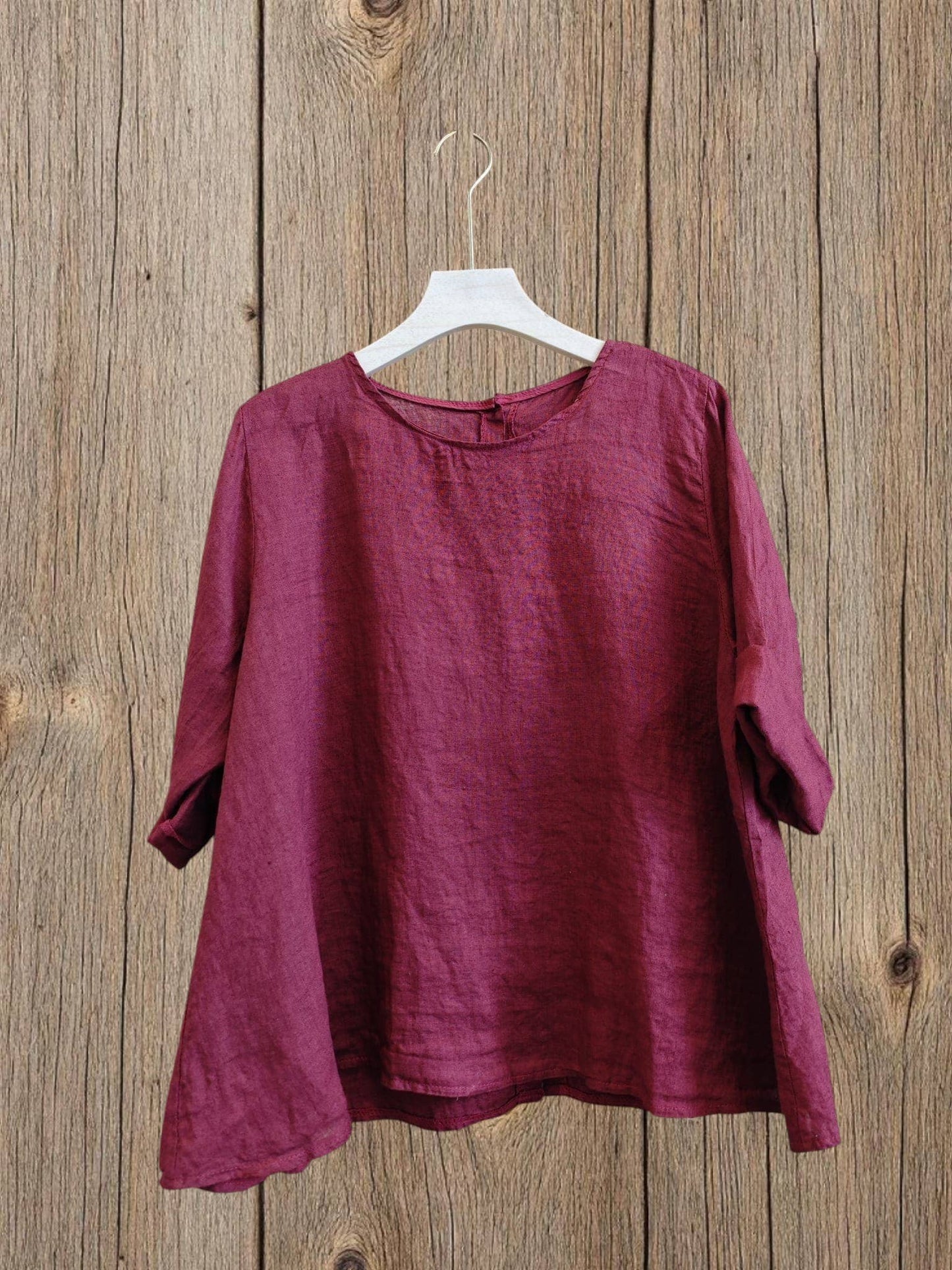 Ref-59100 LONG-SLEEVE BLOUSE 100% LINEN: Black