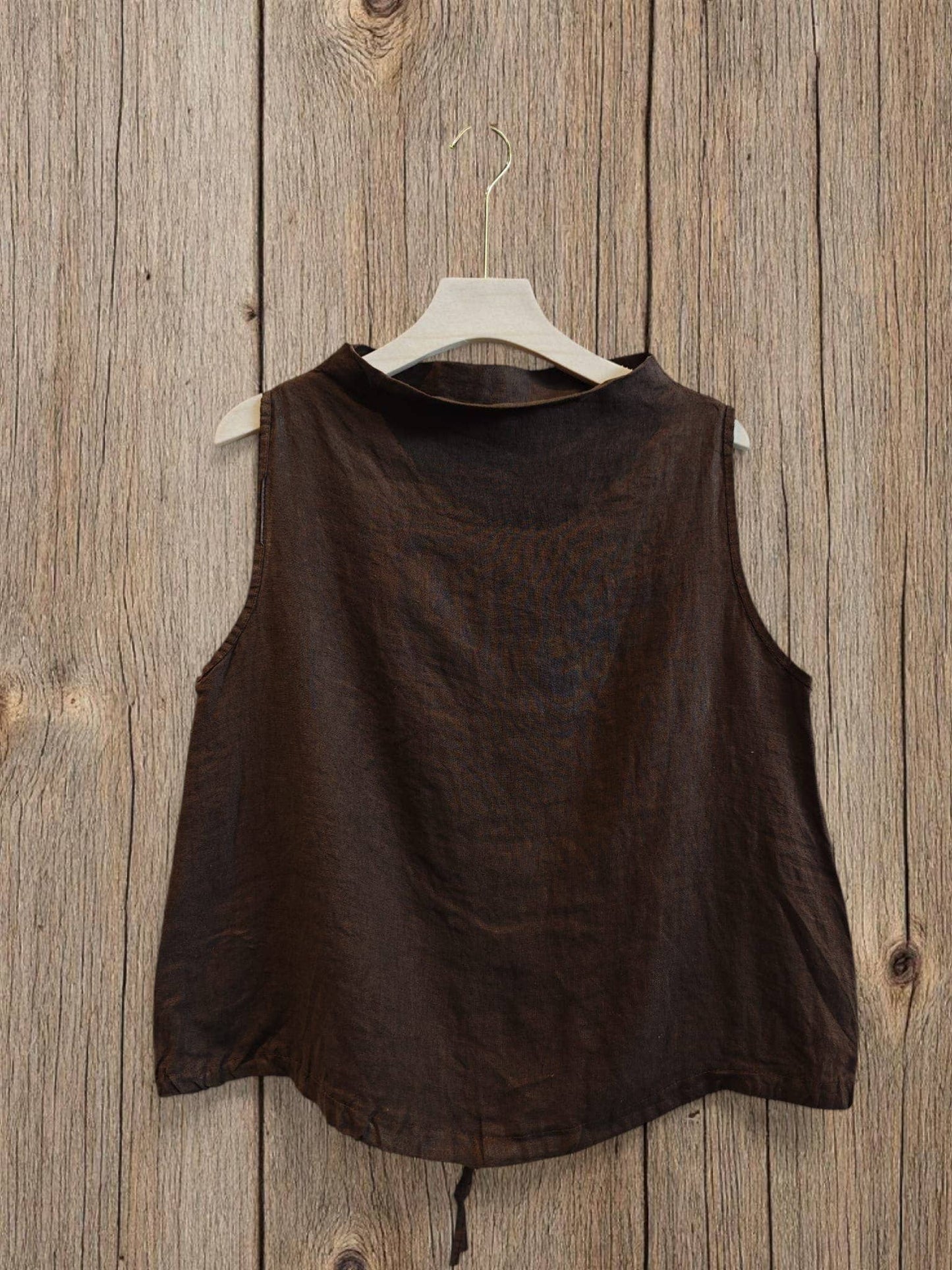 Ref-5189 SLEEVELESS BLOUSE 100% LINEN: BEIGE