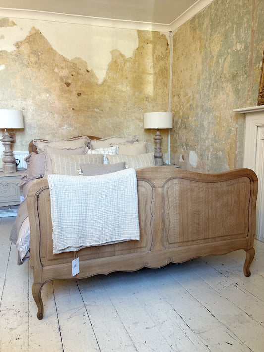 French sandblasted Louis double bed with base