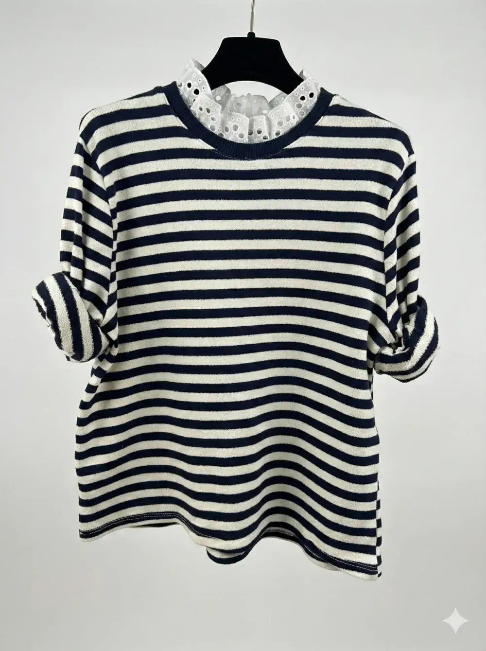 Top with English Embroidery Collar: Navy