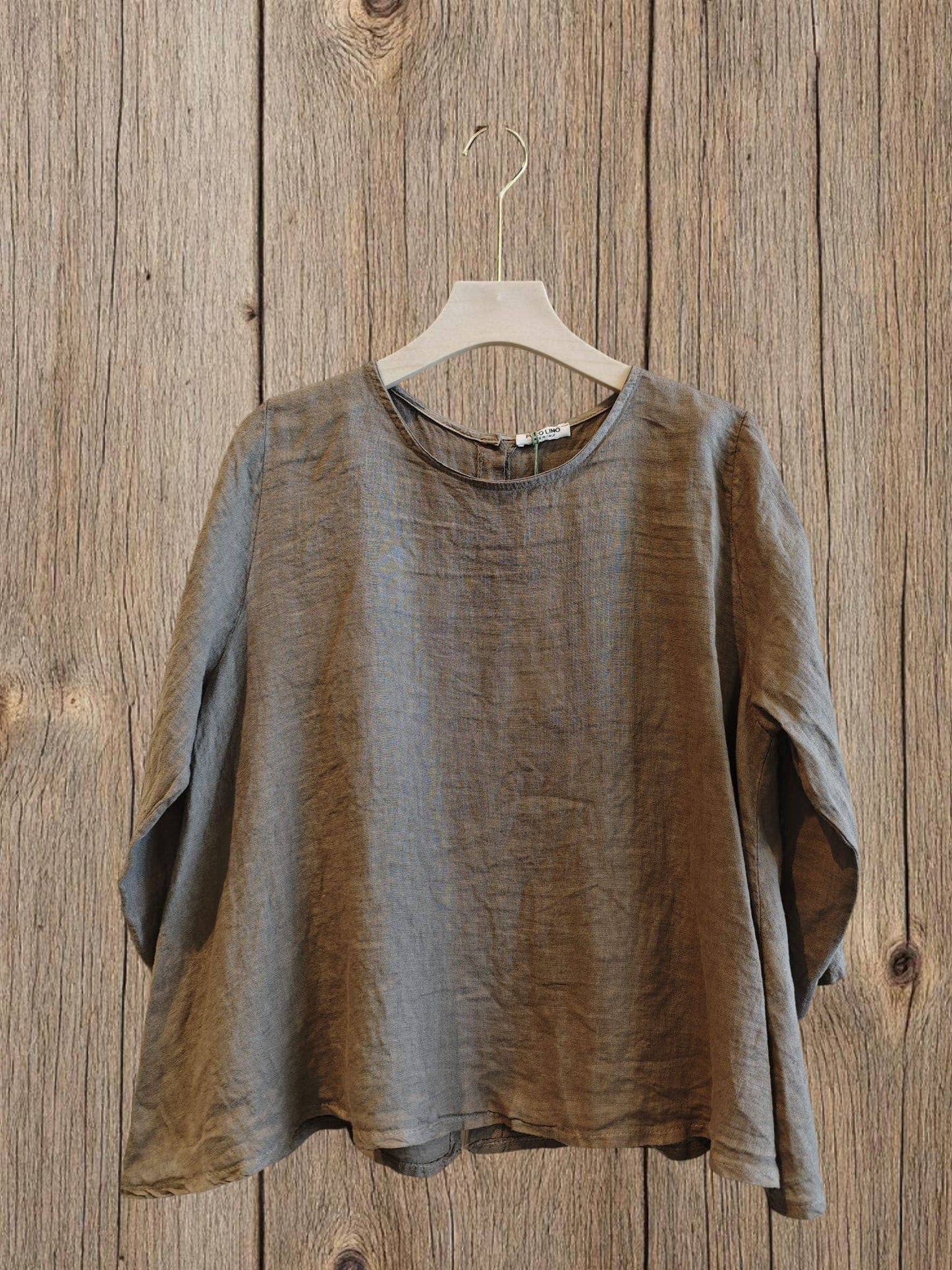 Ref-59100 LONG-SLEEVE BLOUSE 100% LINEN: Black