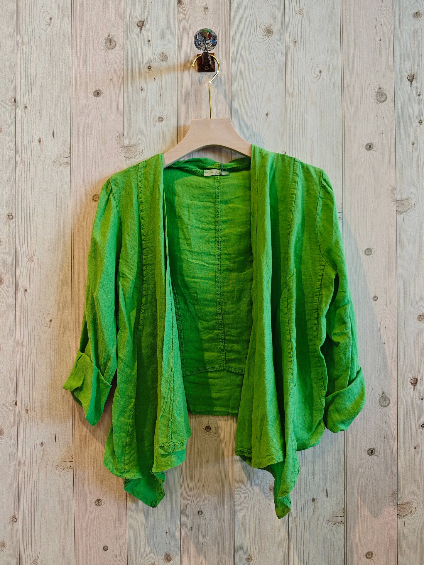 Ref-192 SHORT CARDIGAN 100% LINEN: Black