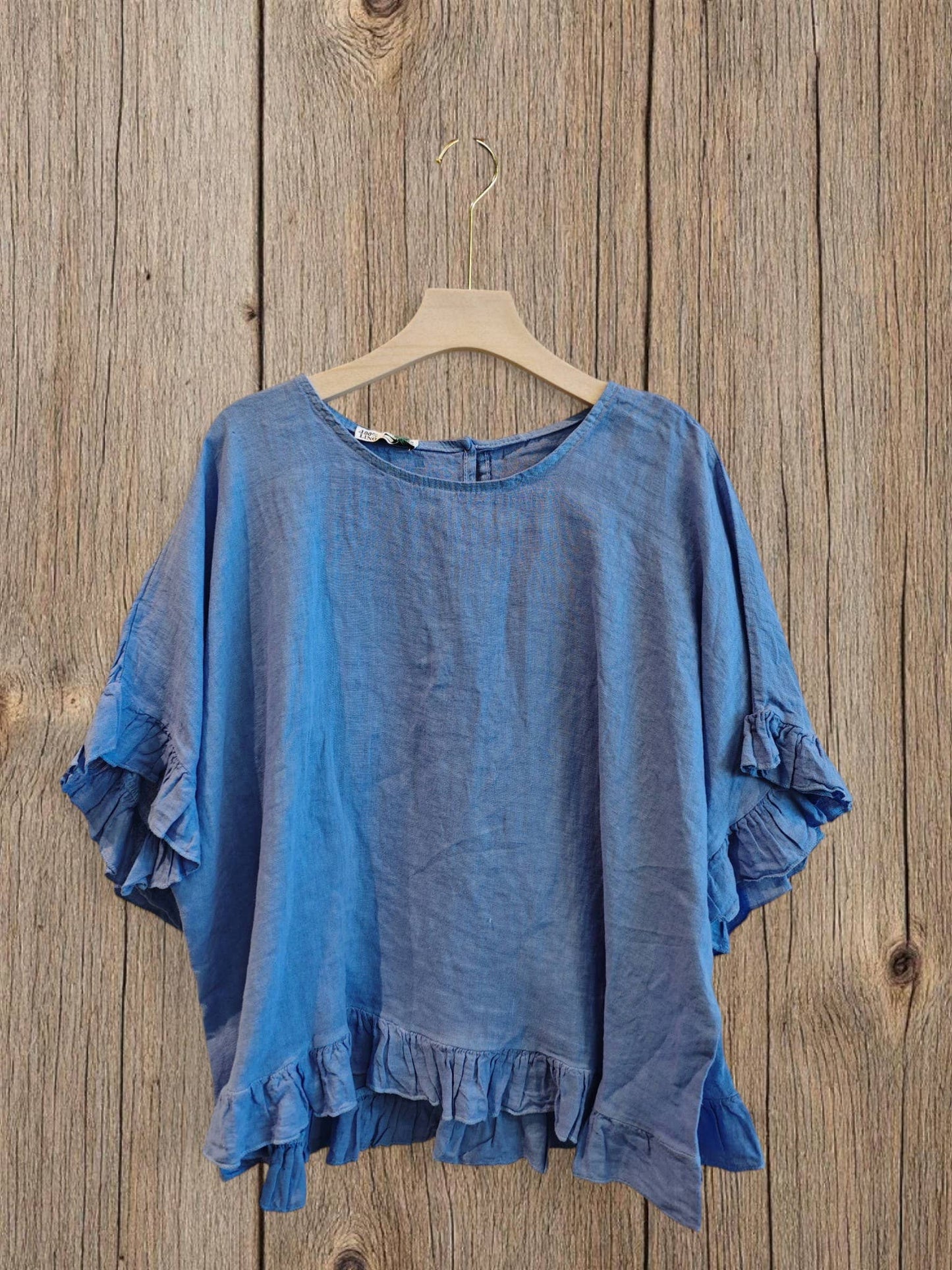 Ref-10740 RUFFLED BLOUSE 100% LINEN: BLANCO