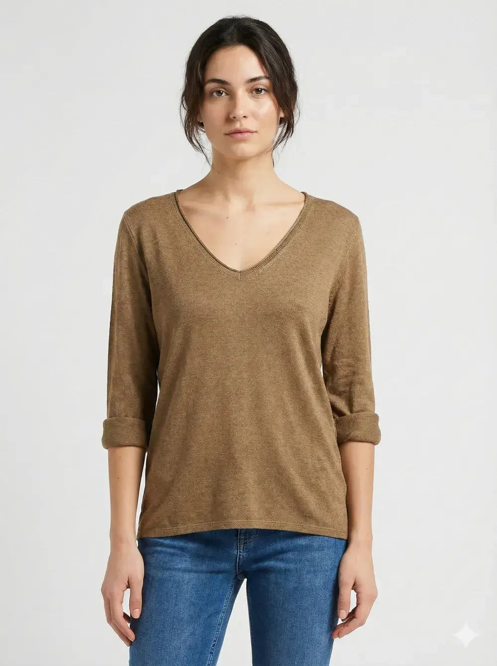 Fine Knit Top With Lurex Collar @5611_HColLux: Light beige