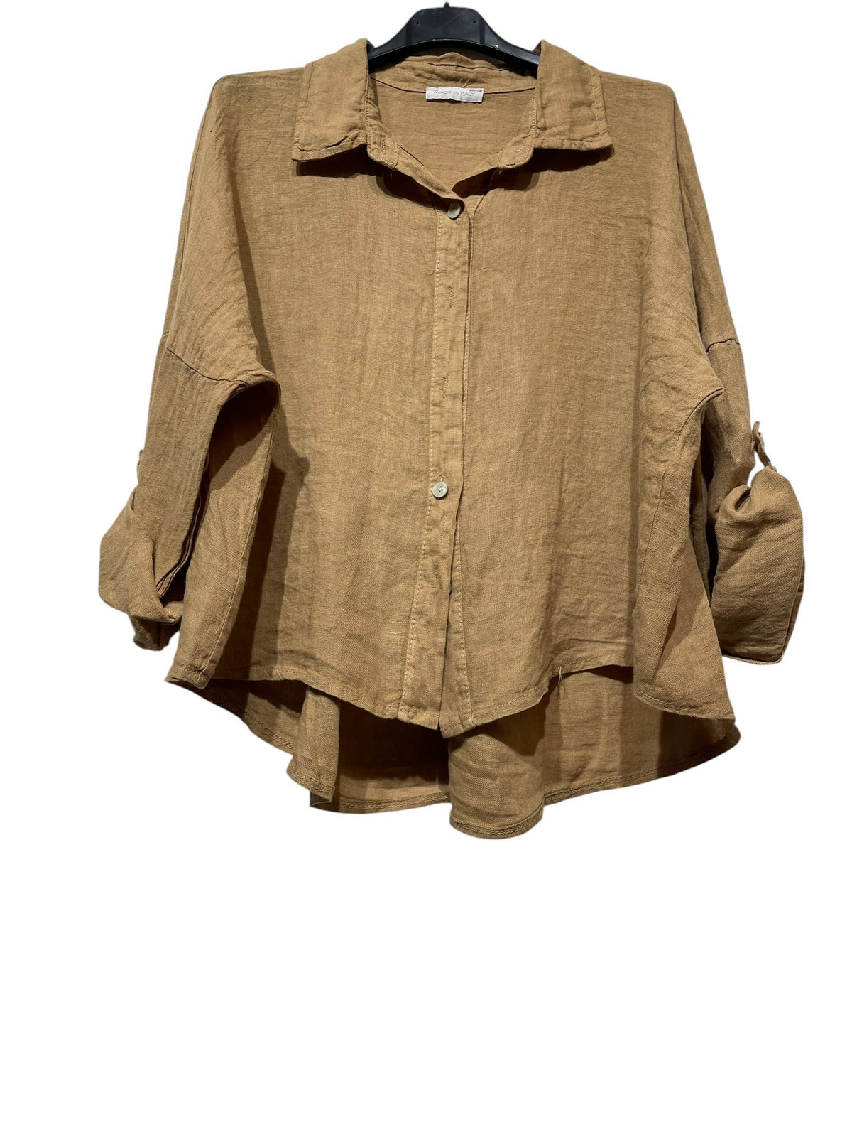 60832 OVERSIZED-CUT LINEN SHIRT: CAMEL