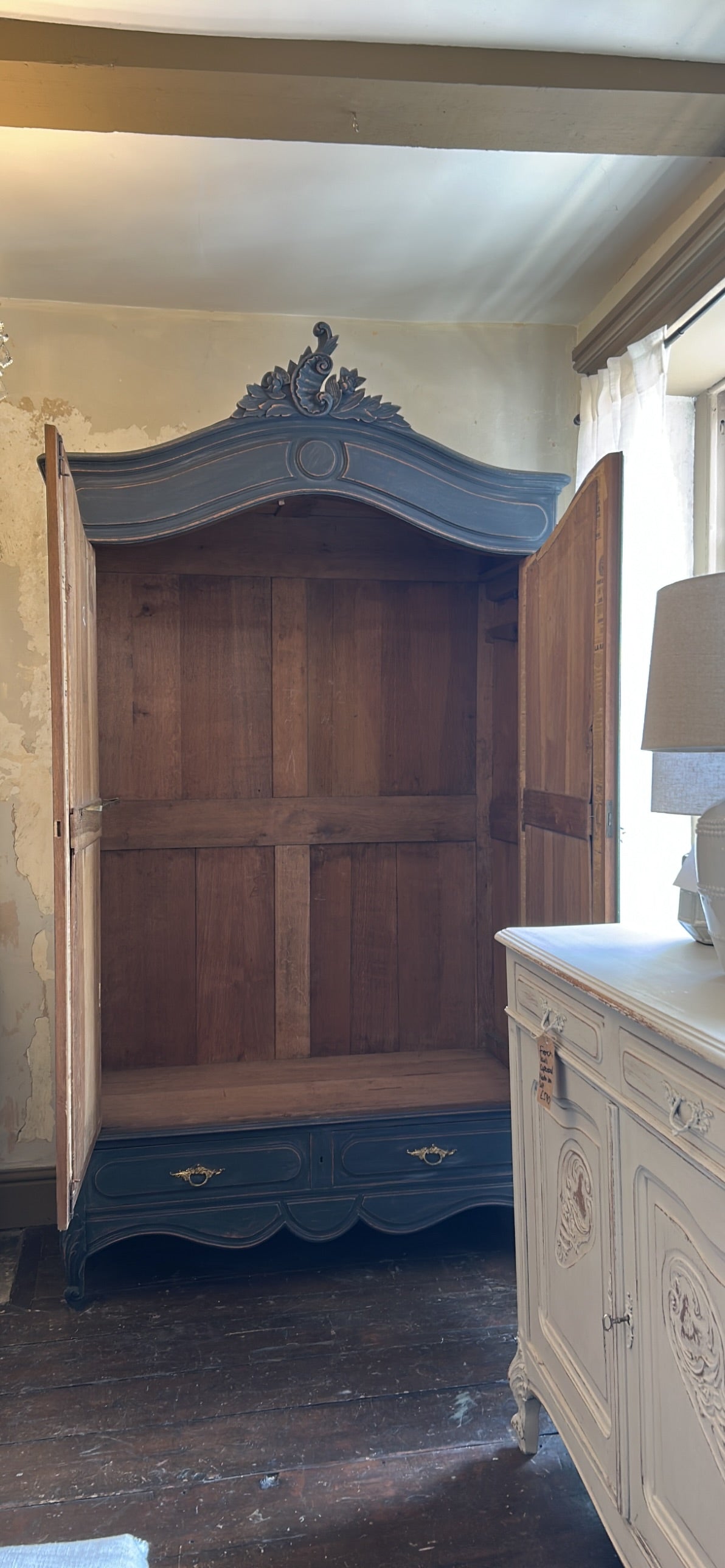 French antique Louis XV painted armoire
