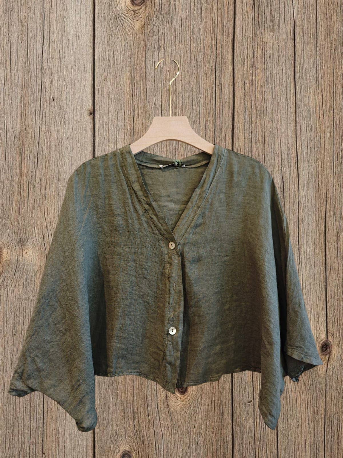 Ref-11870 SHORT LINEN BLOUSE 100%: CAMEL