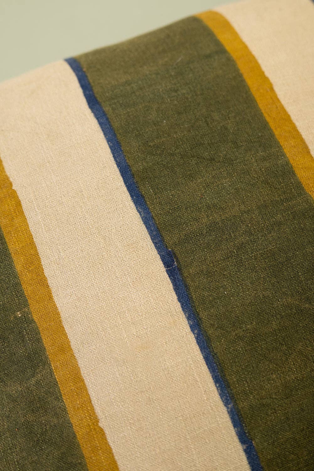 Hunter Green Stripe Block Print Cushion Cover: Feather Inner