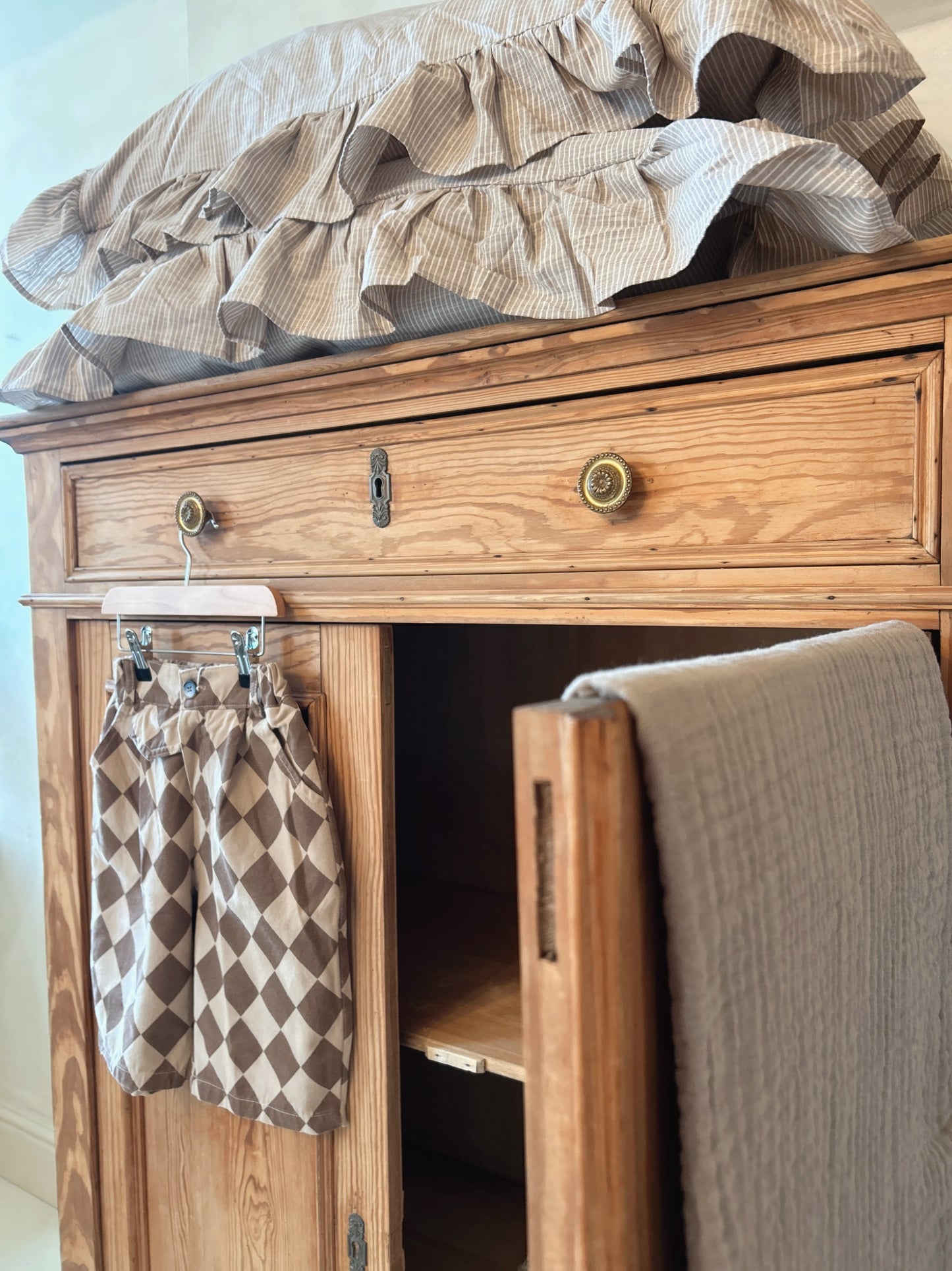 French antique pine linen cupboard