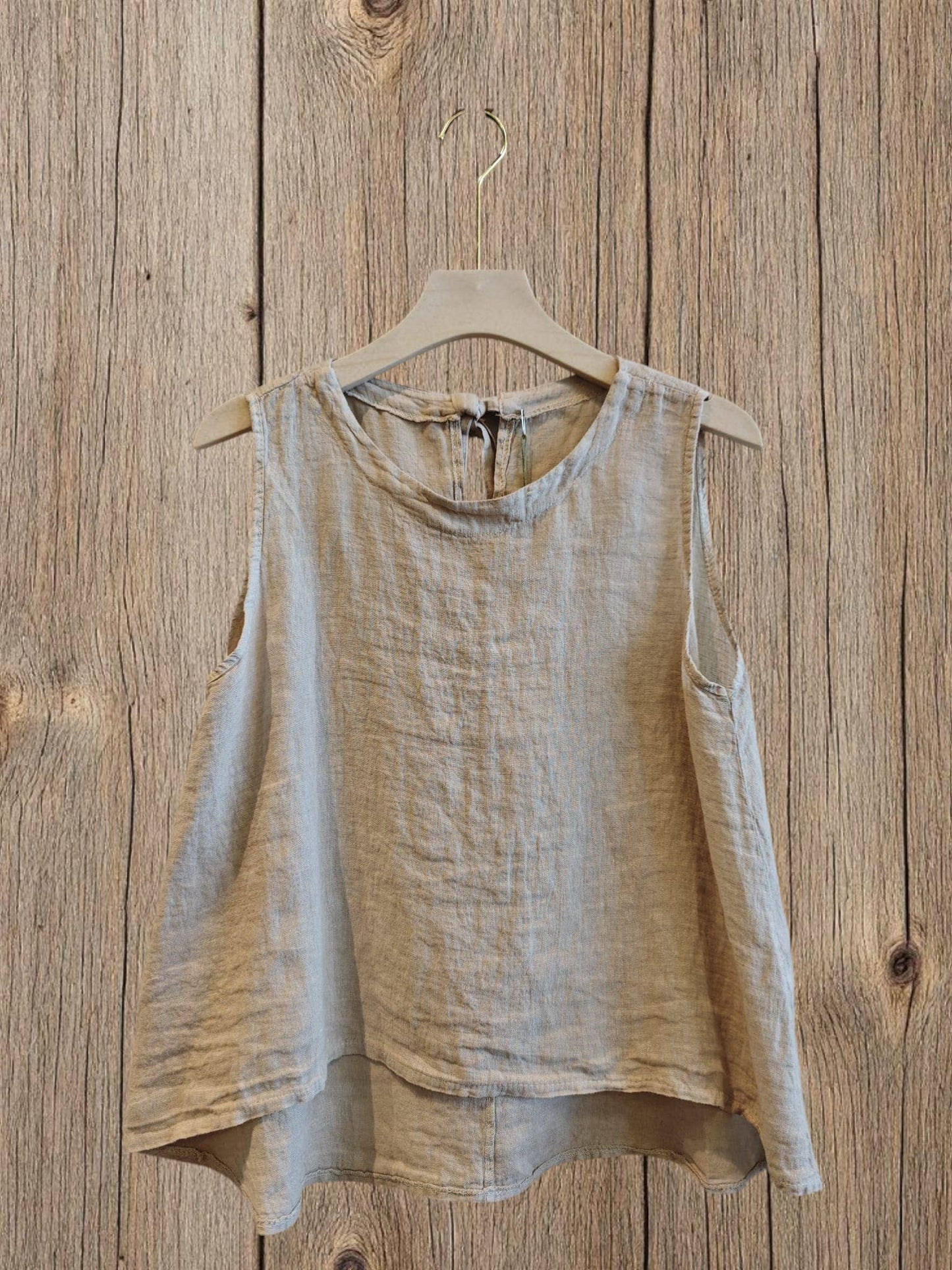 Ref-15763 100% LINEN SLEEVELESS T-SHIRT: Blank