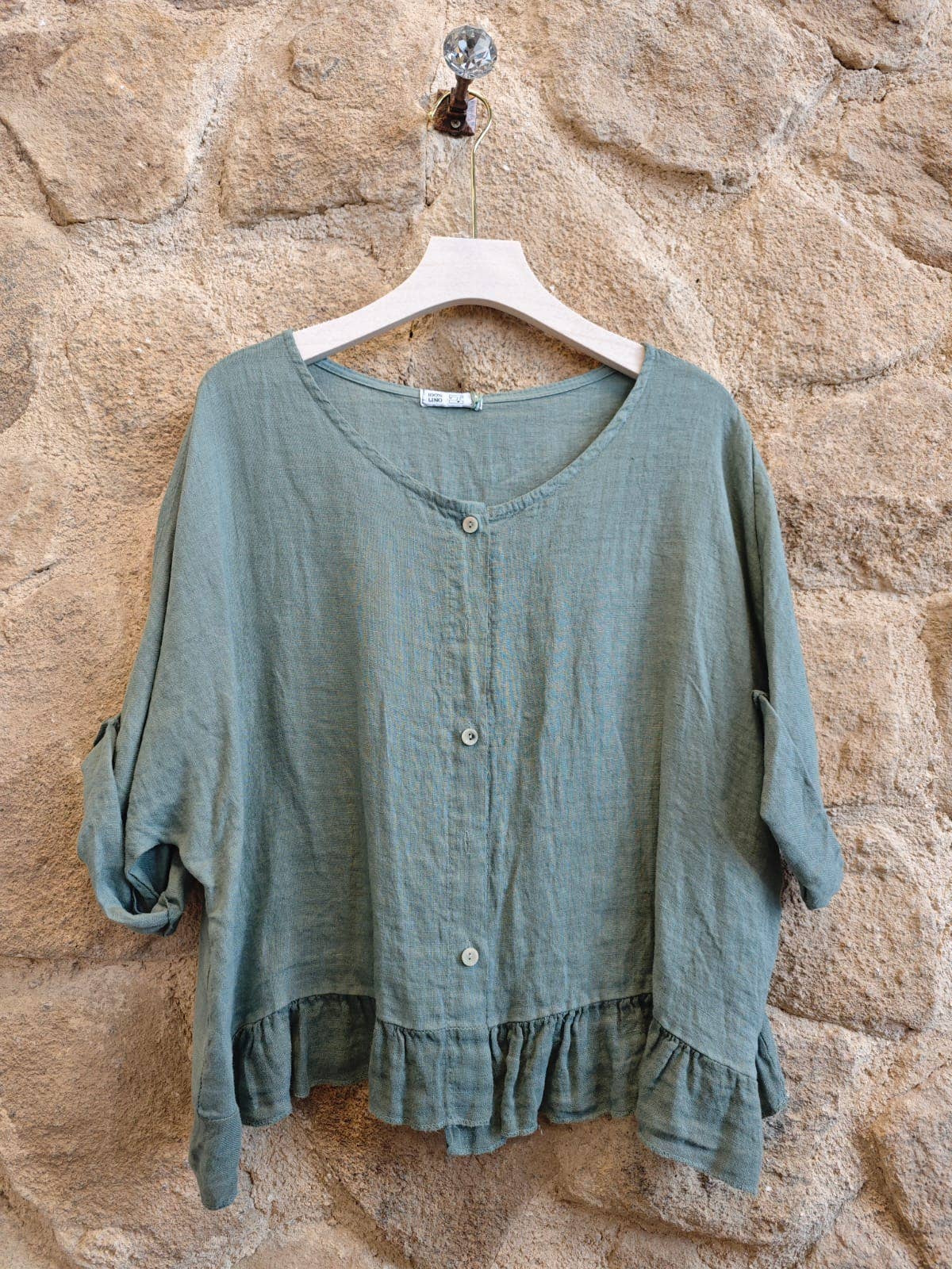 Ref-764 BASIC SHORT BLOUSE 100% LINEN: Beige