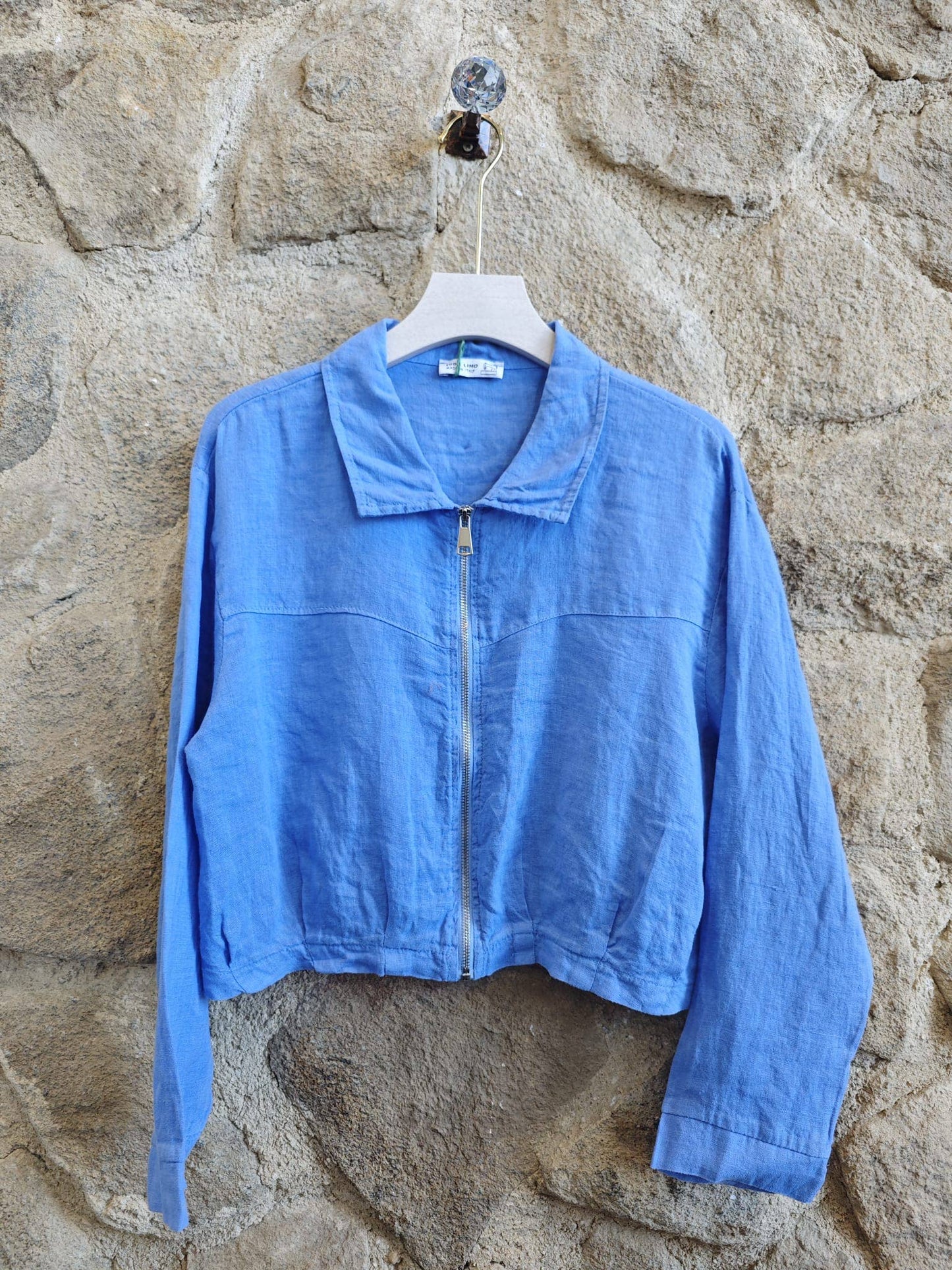 Ref-8369 ZIPPER BLOUSE 100% LINEN: Camel