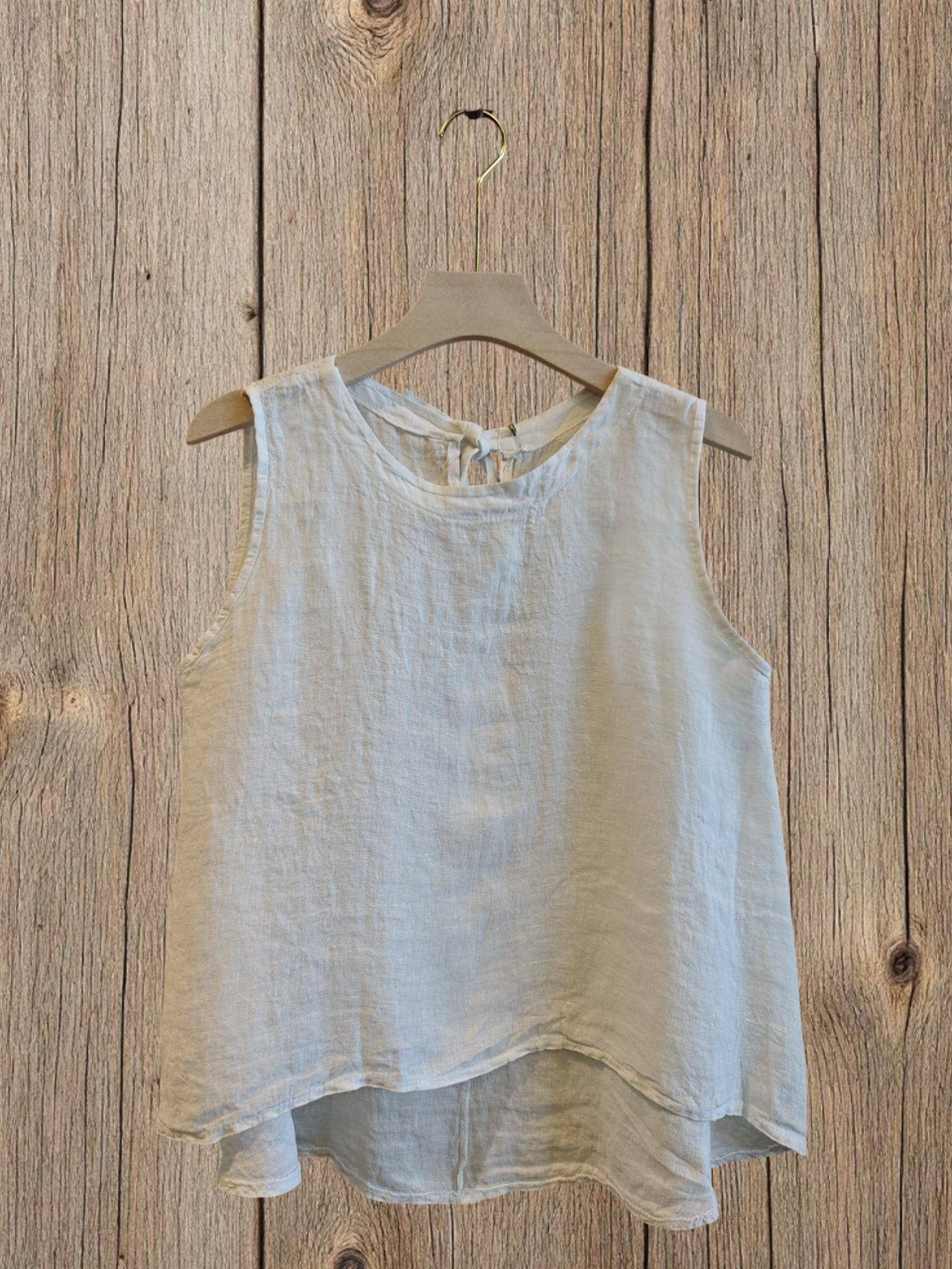 Ref-15763 100% LINEN SLEEVELESS T-SHIRT: Blank
