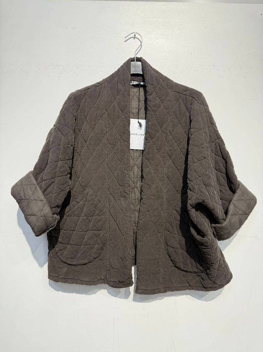 2442-2 velvet quilted jacket: Chocolate