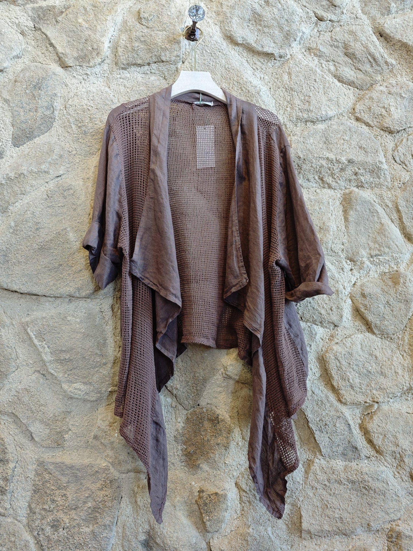 Ref-5283 SHORT CARDIGAN 100% LINEN: Khaki