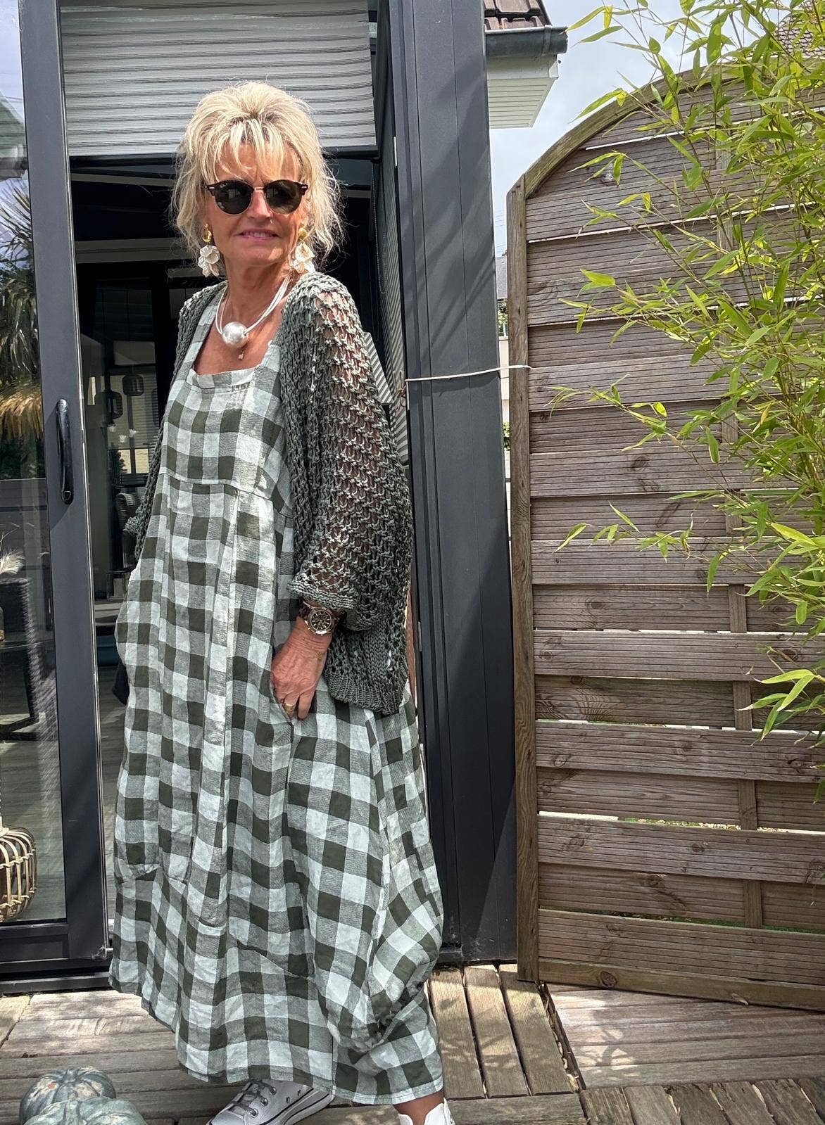 322 LINEN DRESS WITH VICHY CHECKS: MOLE