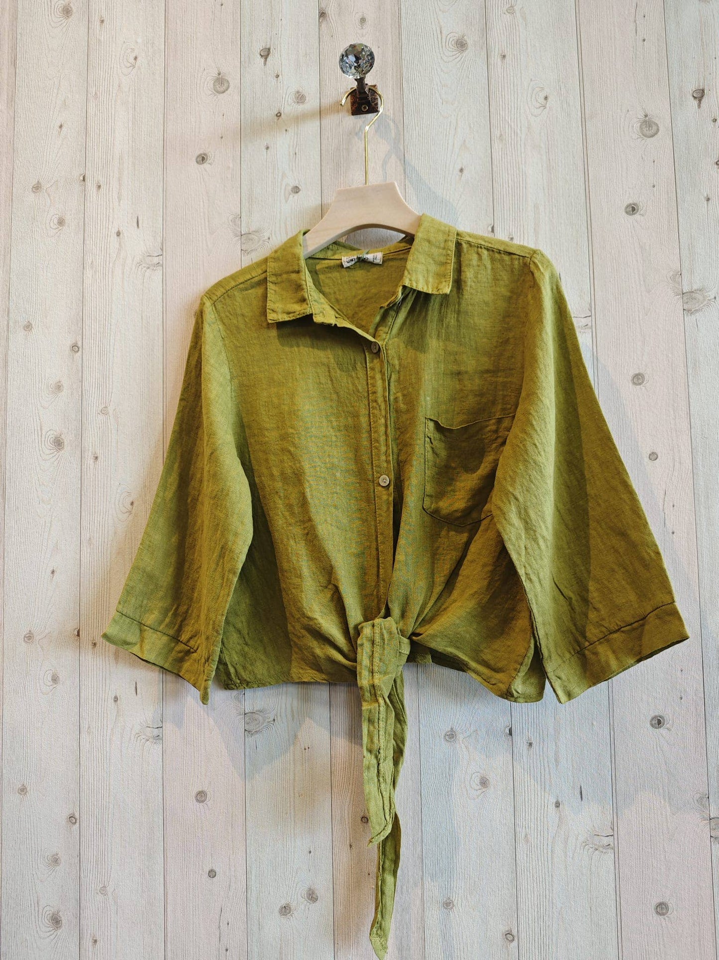 Ref-89166 SHIRT WITH BOW 100% LINEN: Black