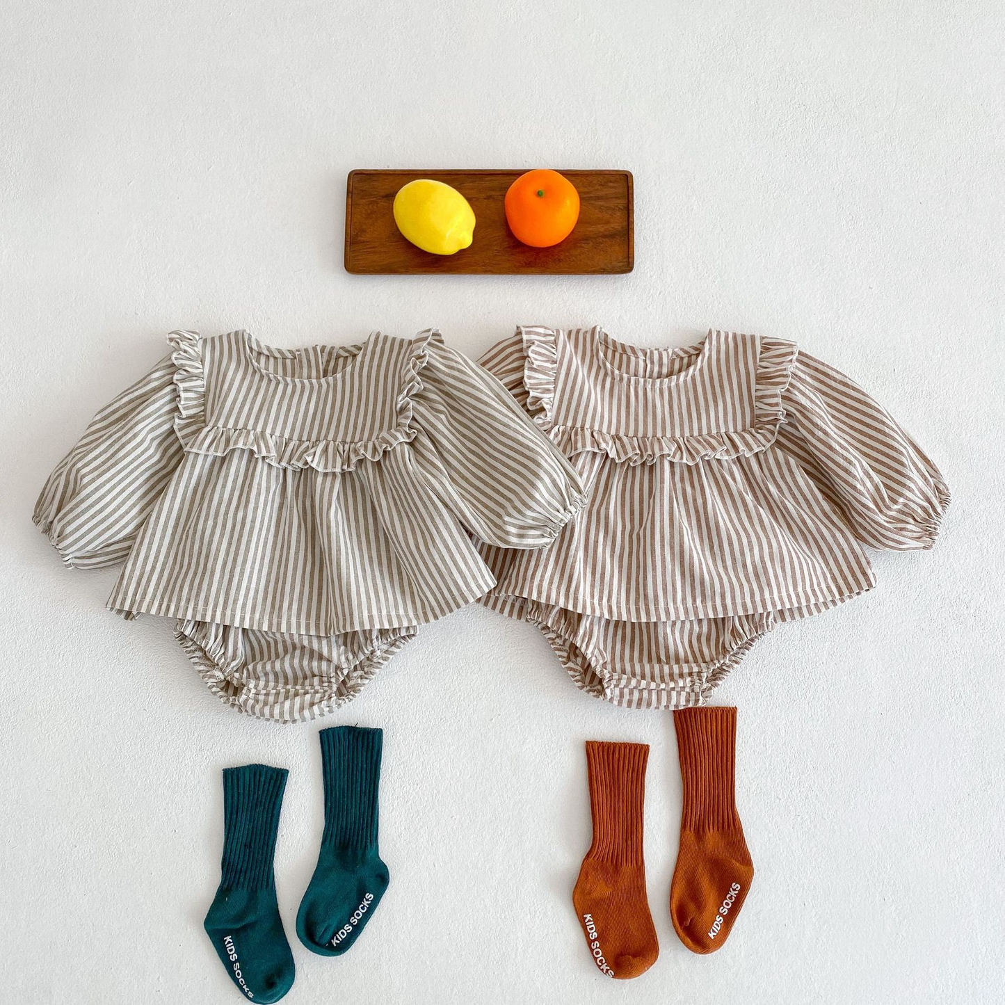 Annie & Charles® striped dress with panty set: Coffee / 3-6 M