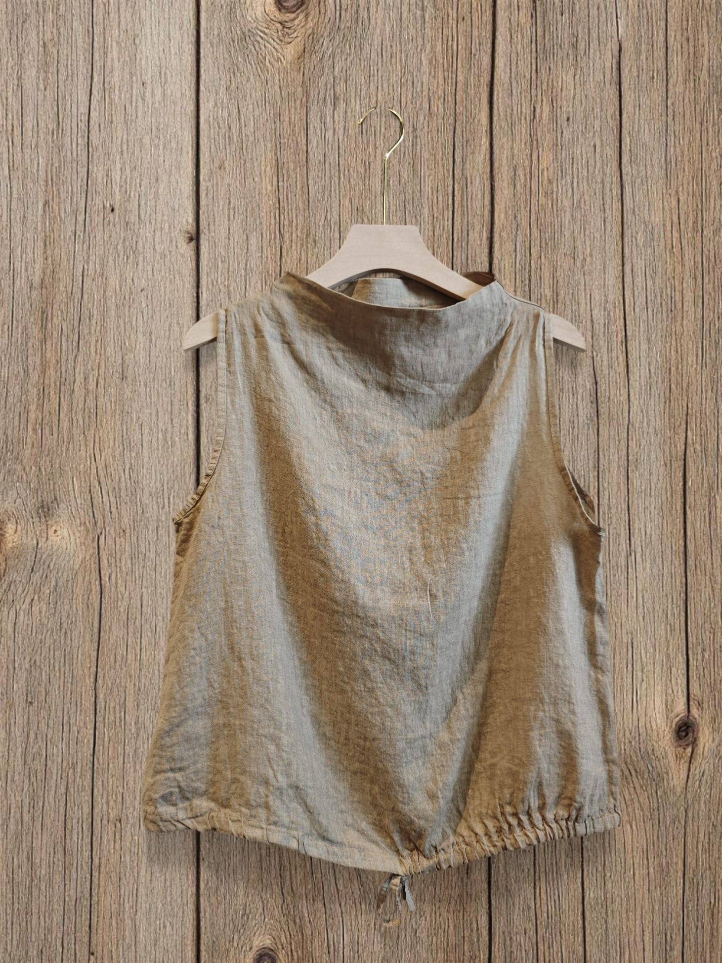 Ref-5189 SLEEVELESS BLOUSE 100% LINEN: PISTACHIO