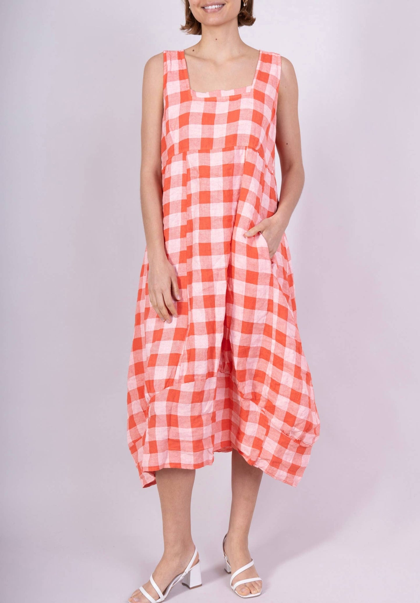 322 LINEN DRESS WITH VICHY CHECKS: MOLE