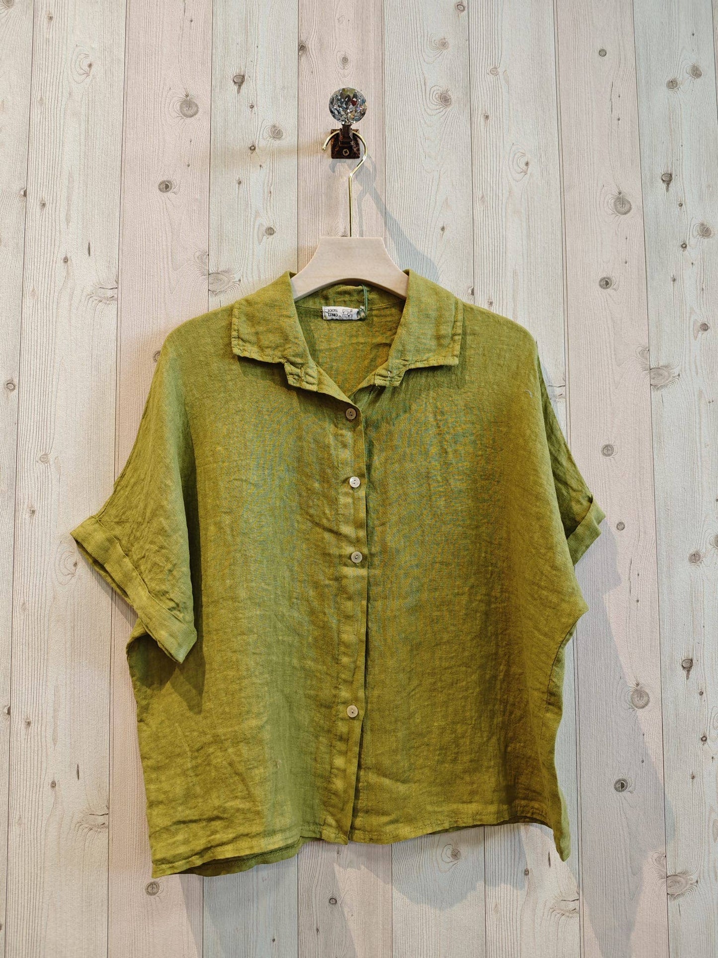 Ref-83531 100% LINEN SHORT-SLEEVE SHIRT: CAMEL