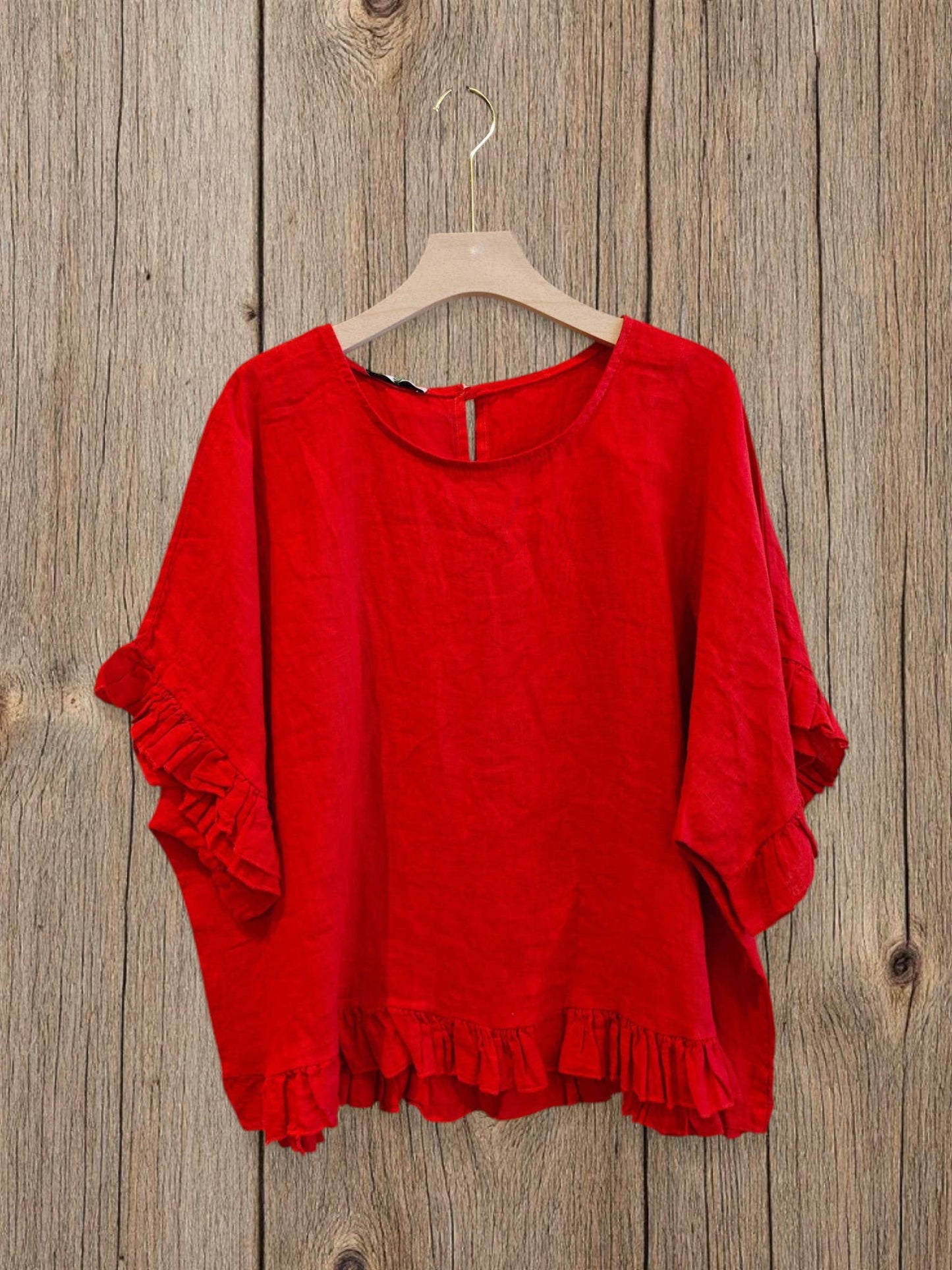 Ref-10740 RUFFLED BLOUSE 100% LINEN: BLANCO