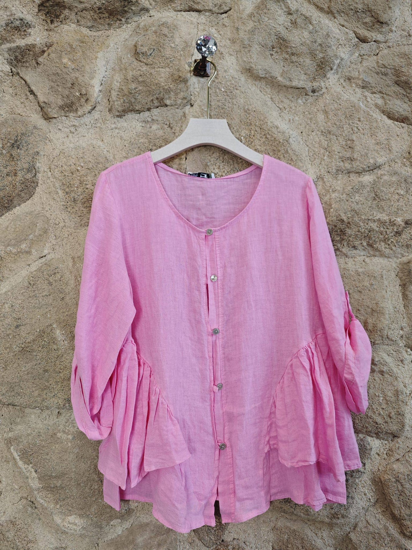 Ref-12232 RUFFLED BLOUSE 100% LINEN: Blank