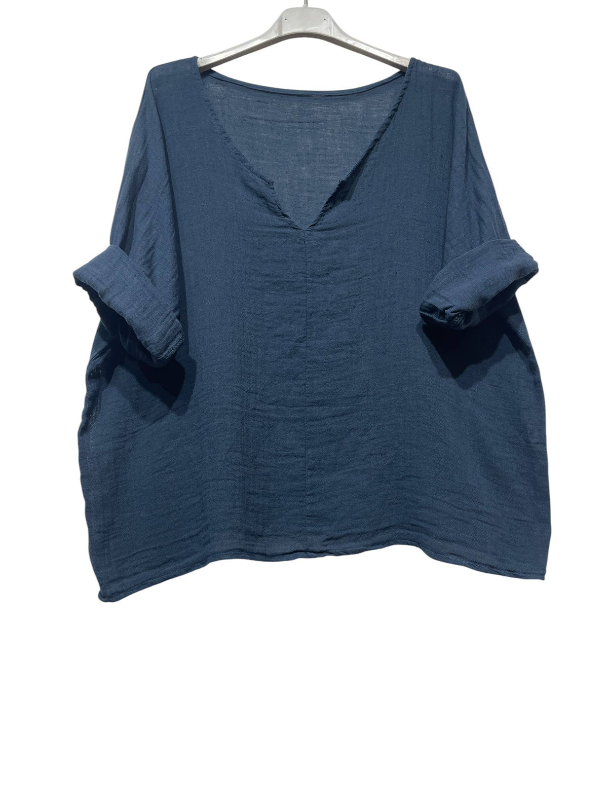 6551 CROP IN COTTON-LINEN V-NECK: BEIGE
