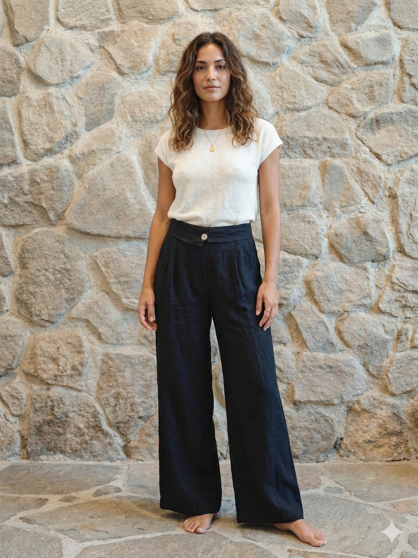 Ref-6578 100% LINEN PANTS WITH TWO POCKETS: Black