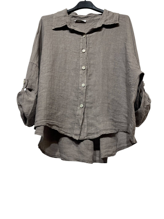 60832 OVERSIZED-CUT LINEN SHIRT: TAUPE