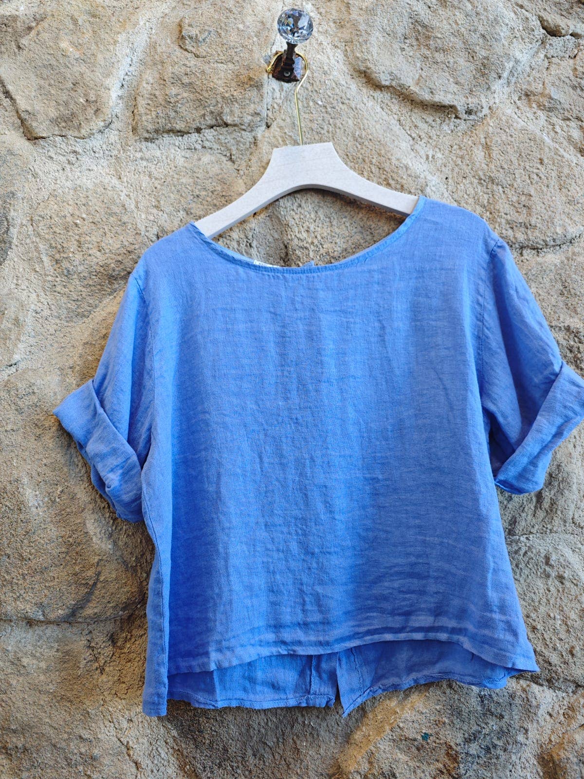 Ref-59076 BASIC CROP BLOUSE 100% LINEN: CAMEL