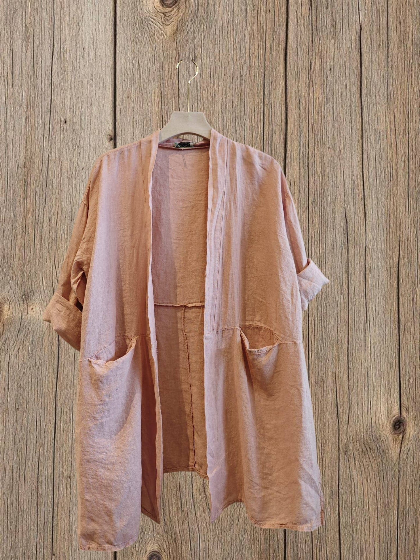 Ref-13617 CARDIGAN 100% LINEN: Rose