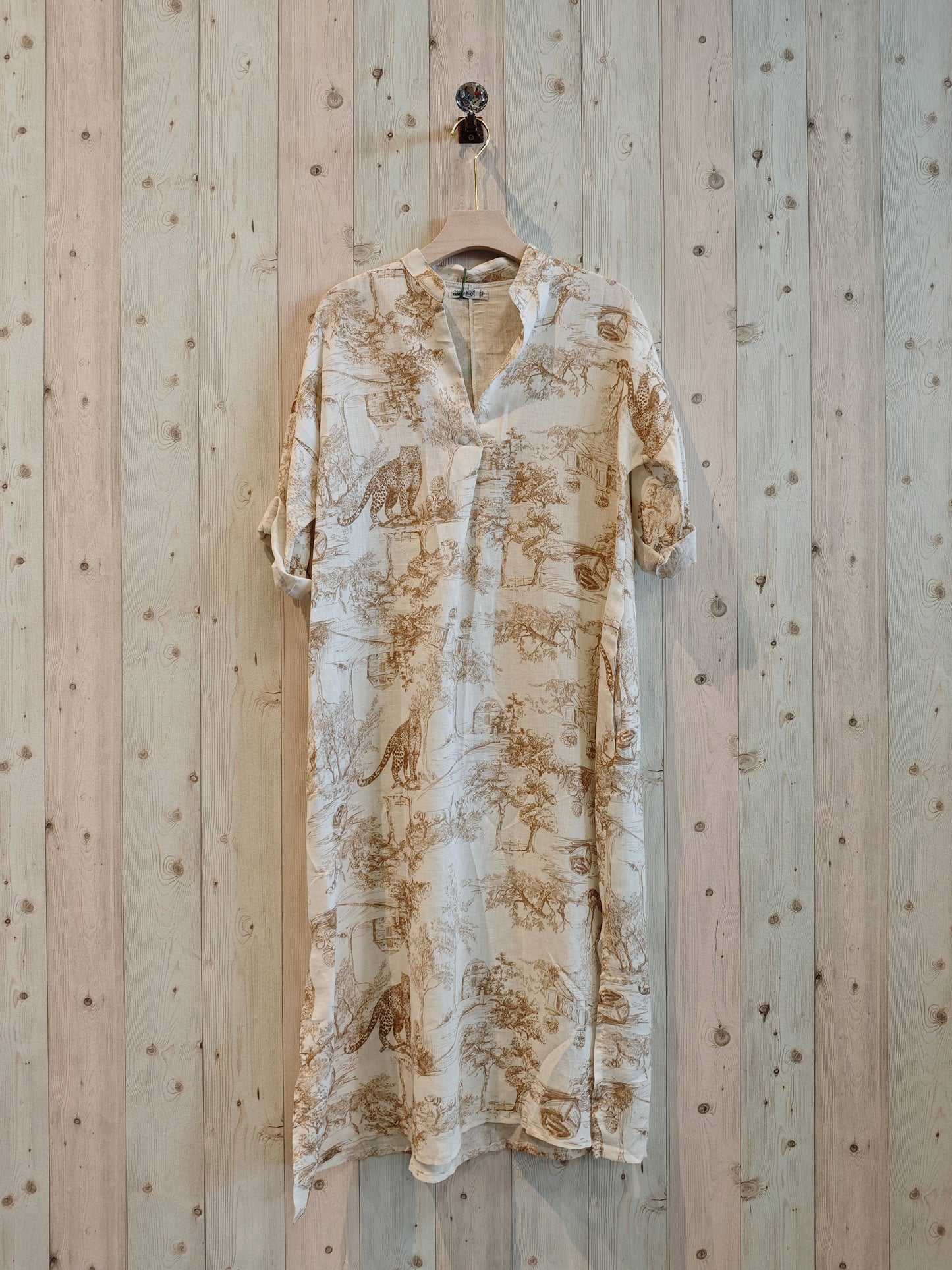 Ref-293400 Mandarin-collar shirt 100% linen: Khaki