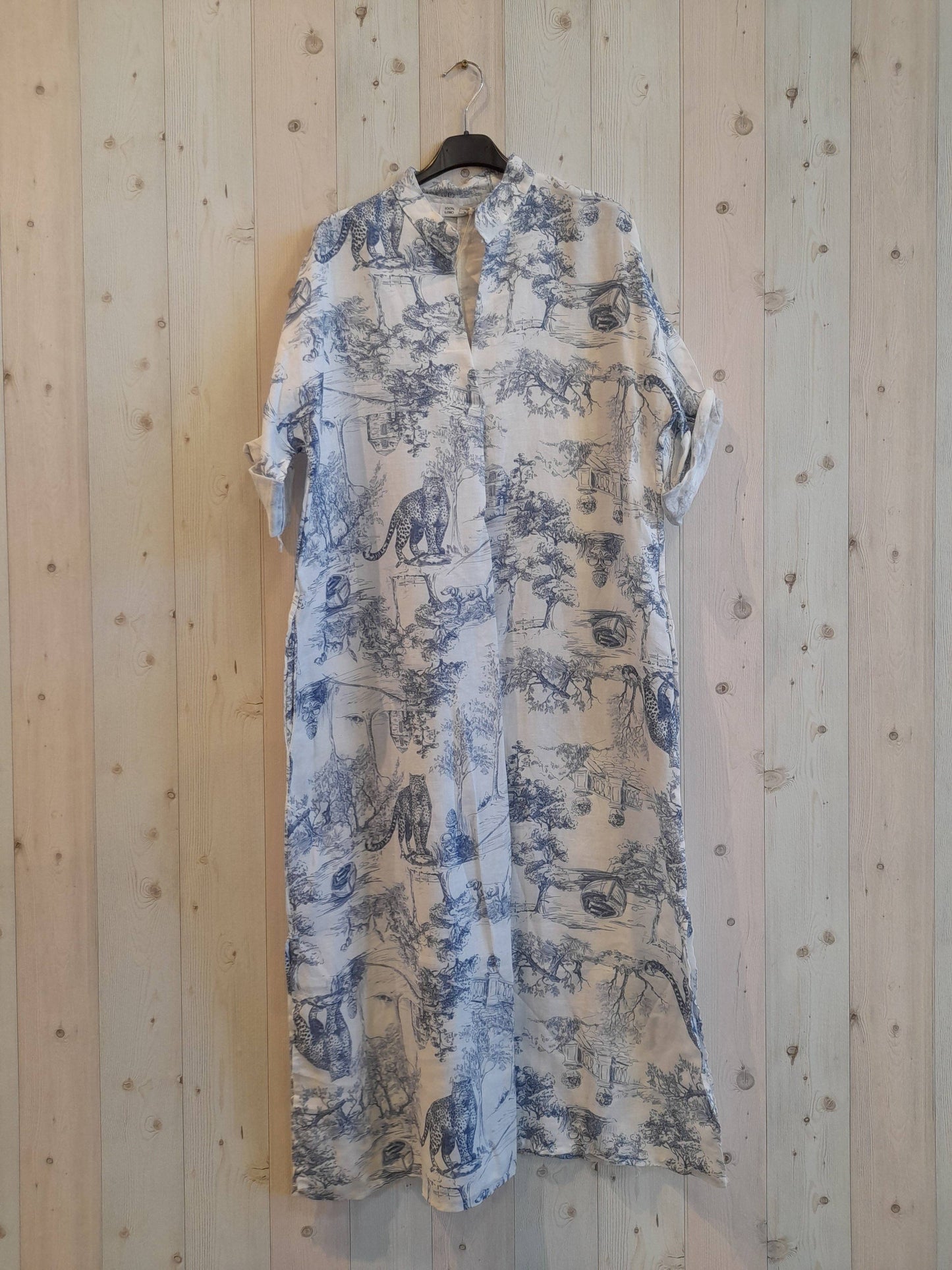 Ref-293400 Mandarin-collar shirt 100% linen: Khaki
