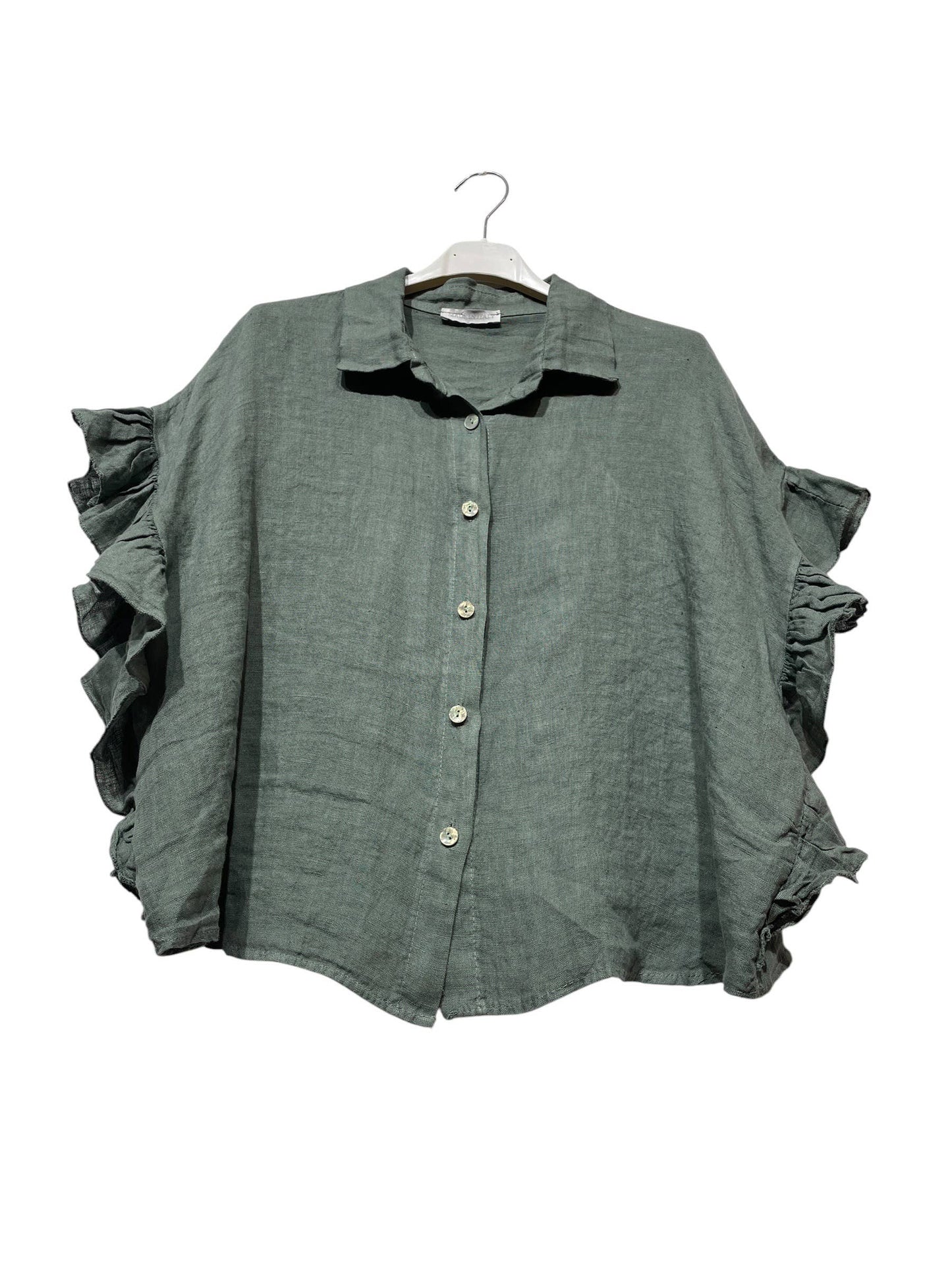 11402B  LINEN SHIRT WITH SIDE RUFFLES: Bordeaux
