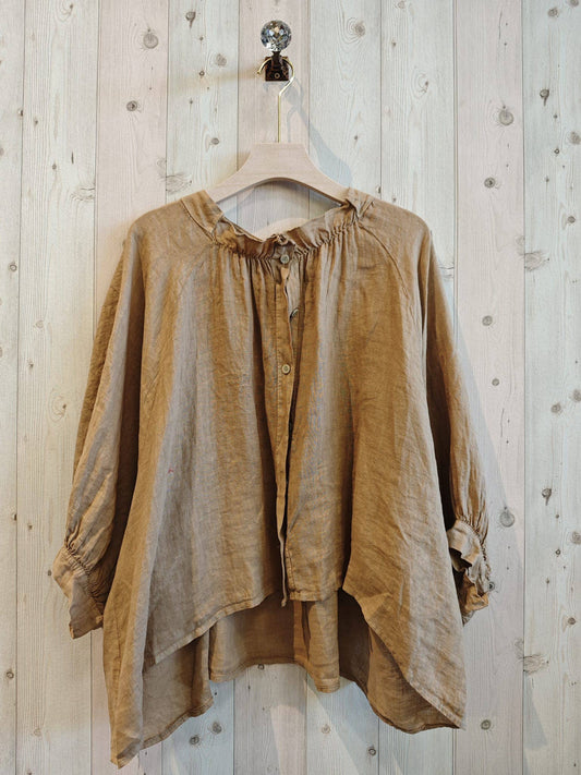 REF 83619 CLASSIC STYLE BLOUSE 100% LINEN: CAMEL