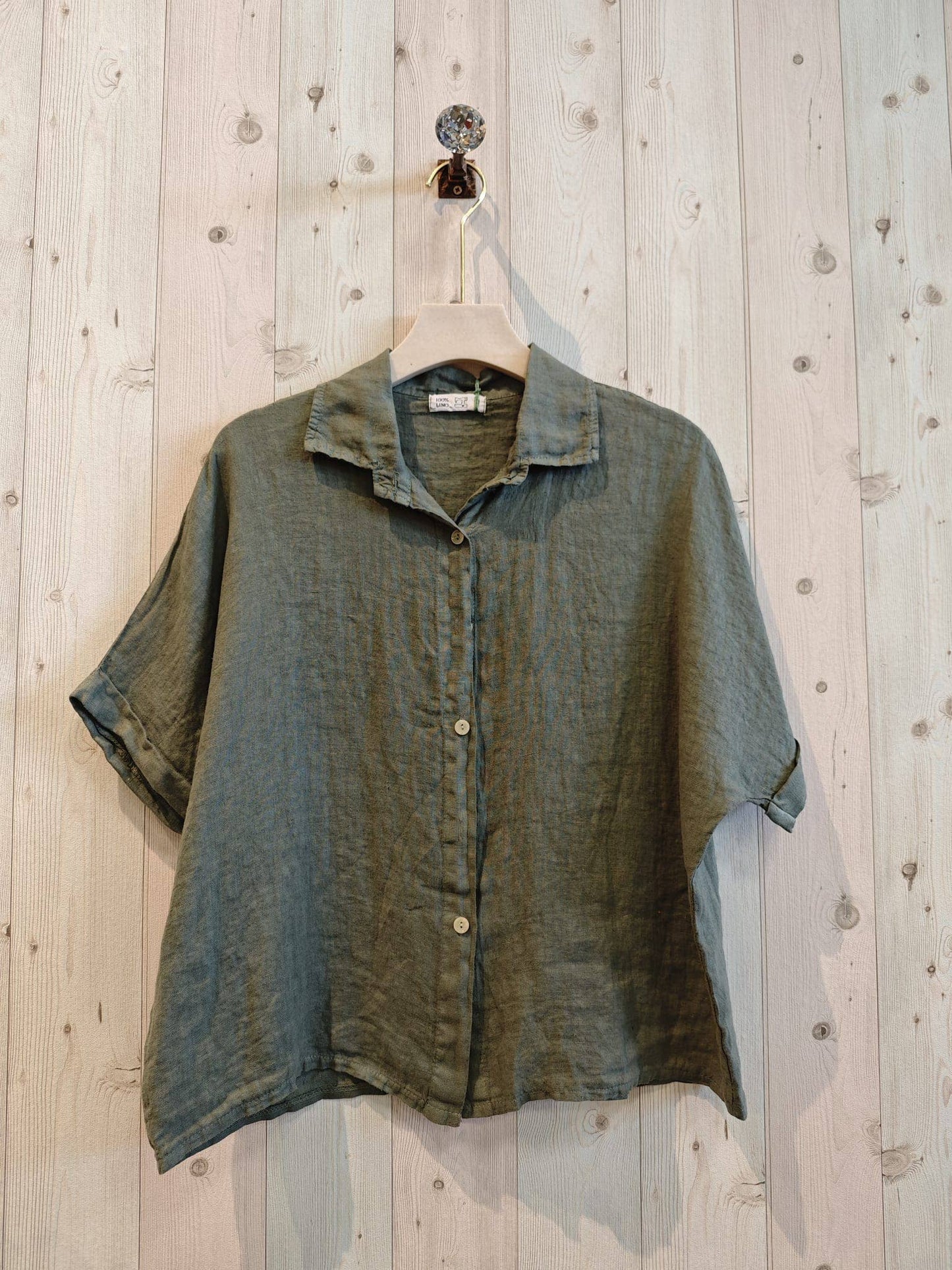 Ref-83531 100% LINEN SHORT-SLEEVE SHIRT: CAMEL
