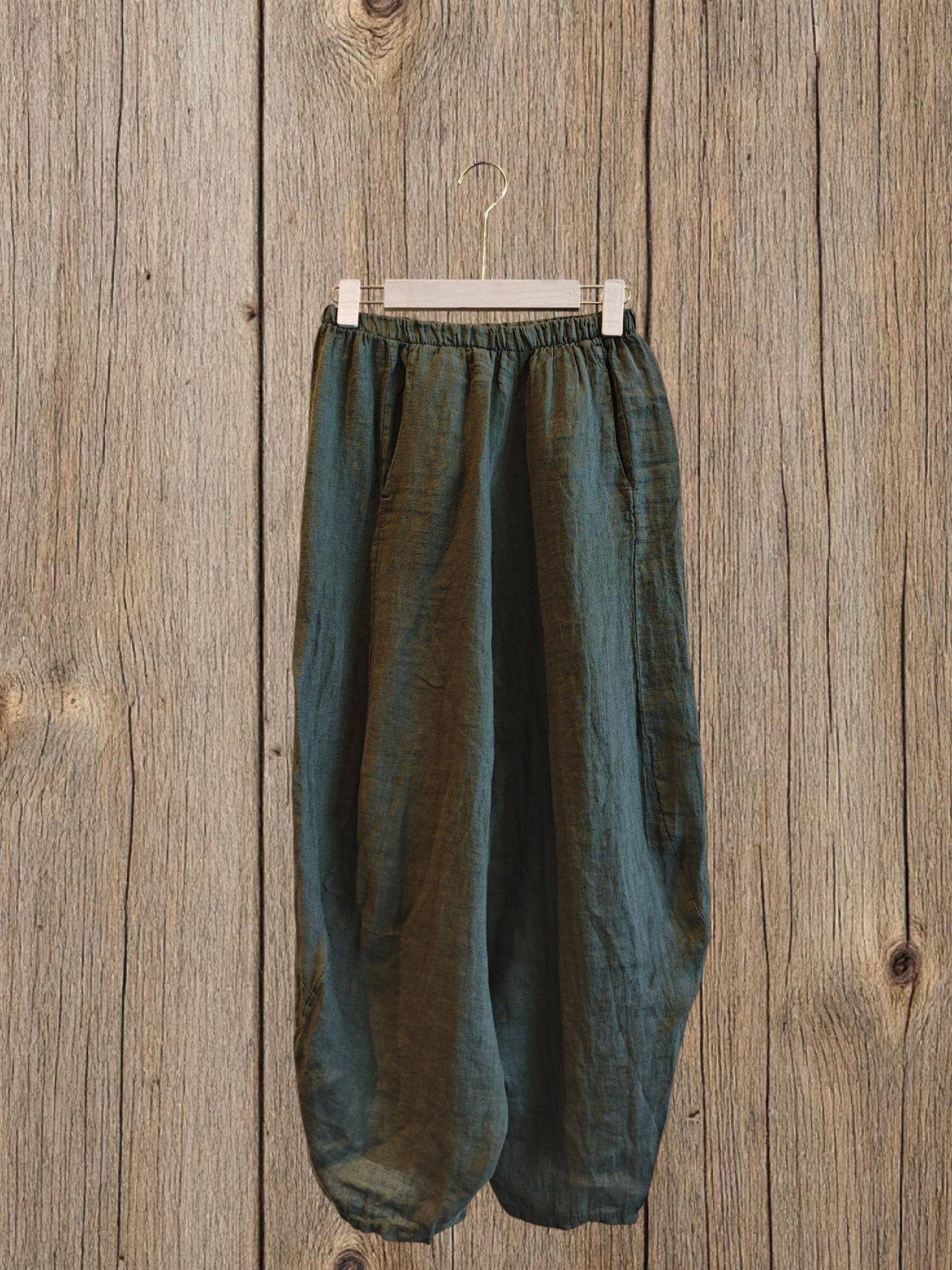 Ref-41482 BALLOON-STYLE PANTS 100% LINEN: Pistachio