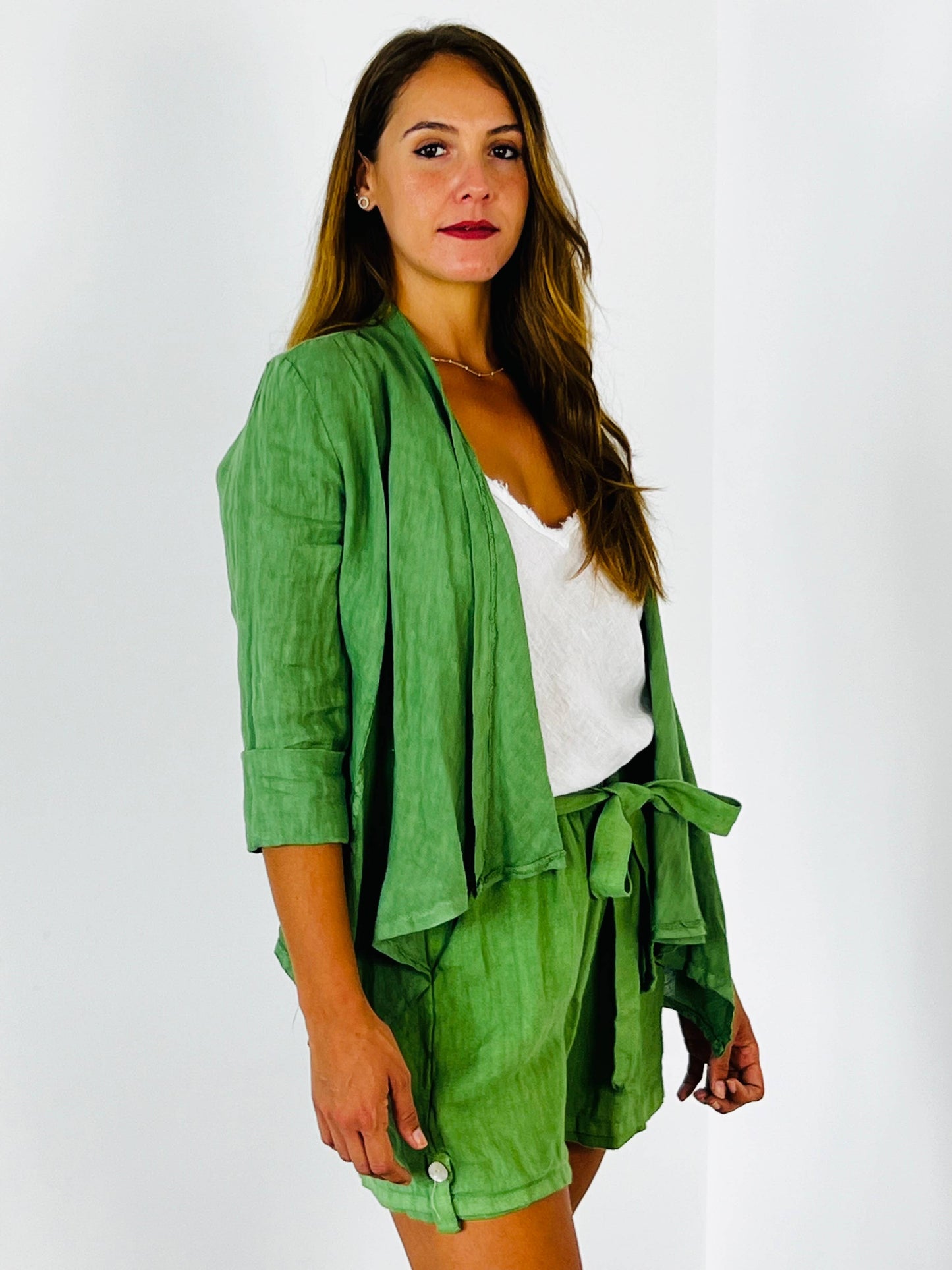 Ref-192 SHORT CARDIGAN 100% LINEN: Black