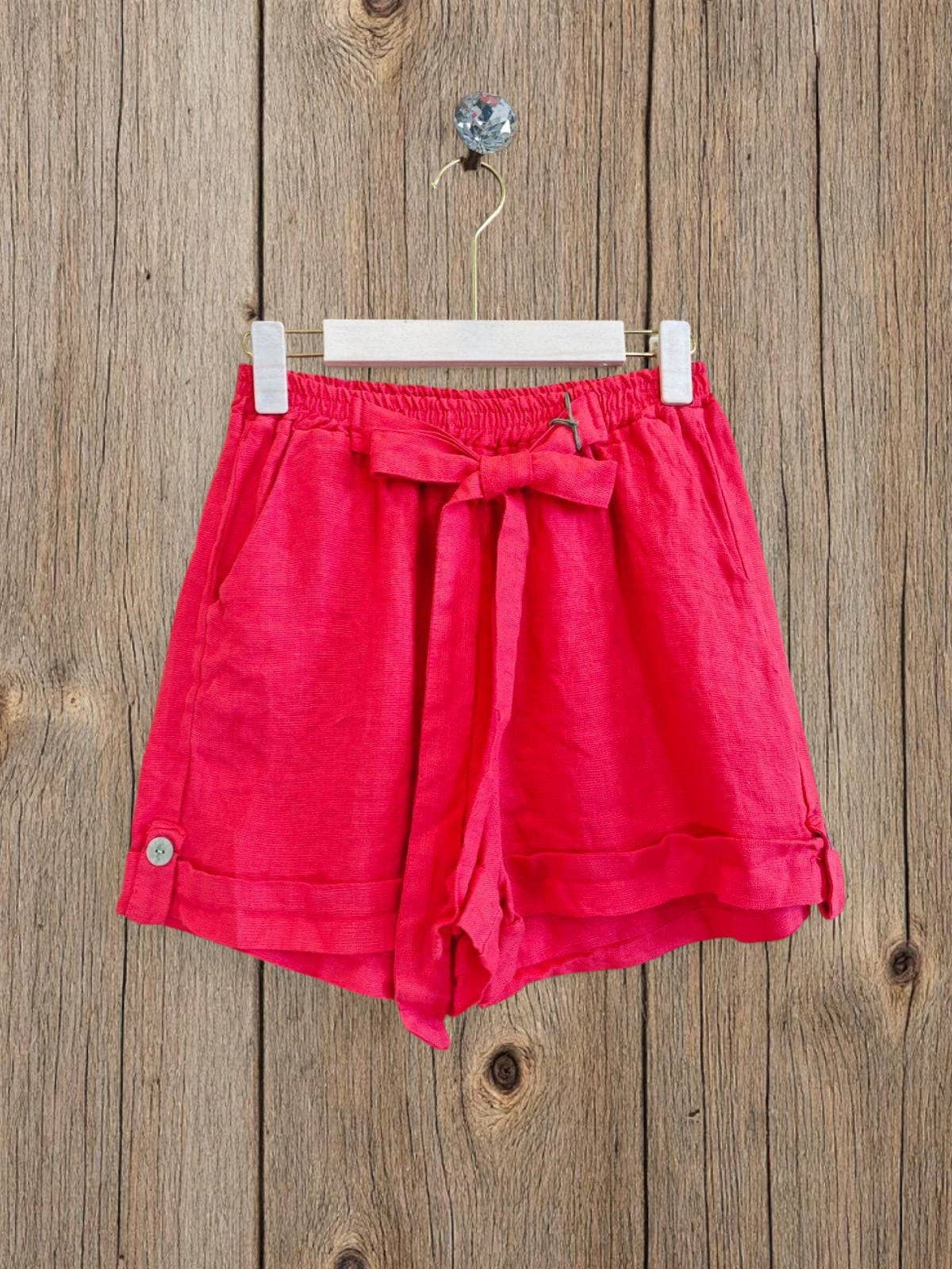 Ref-6385 SHORTS WITH BOW 100% LINEN: Pistachio