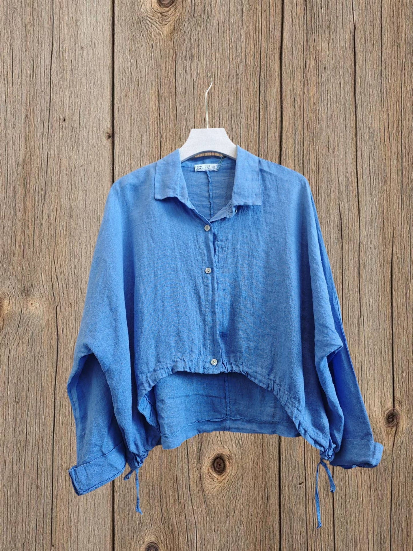 Ref-83790 SHORT BLOUSE 100% LINEN: Black
