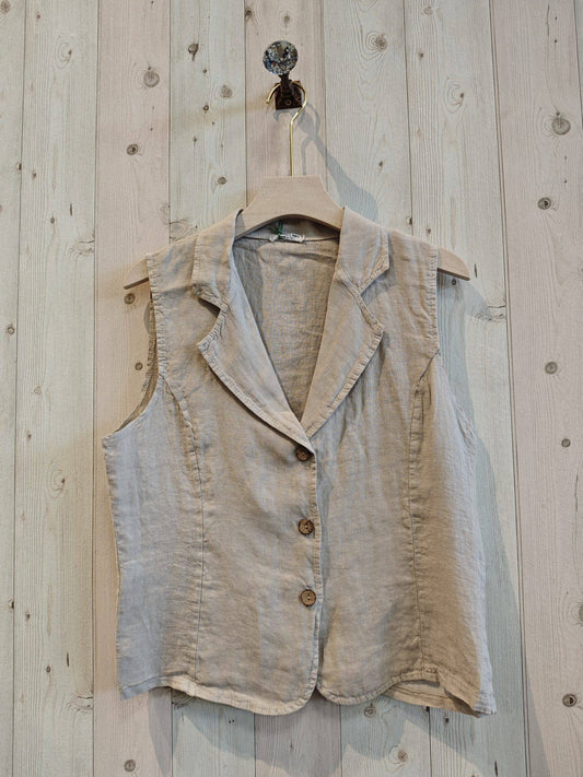 REF 17574 VEST SHIRT COLLAR 100% LINEN: BEIGE