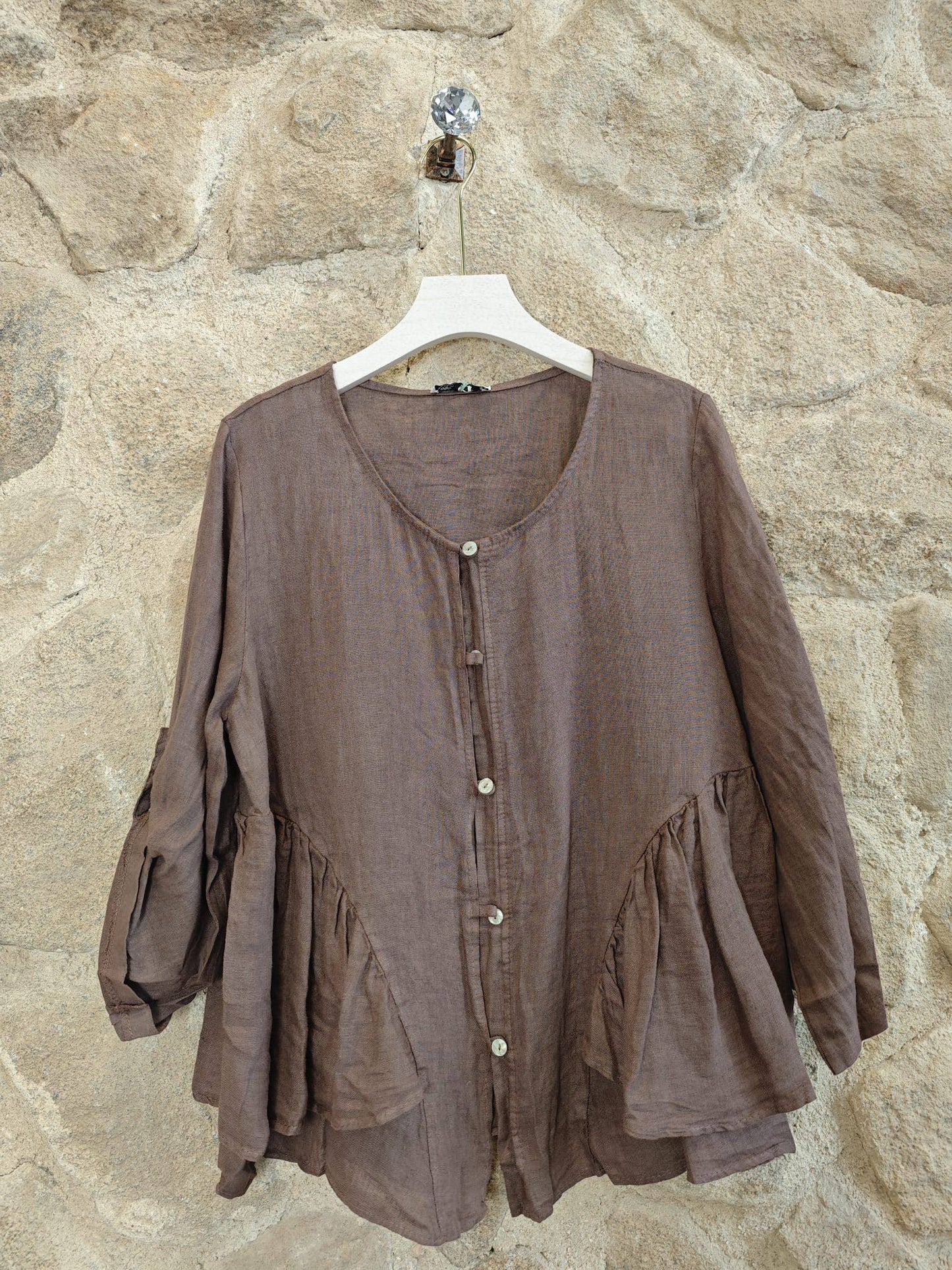 Ref-12232 RUFFLED BLOUSE 100% LINEN: Blank