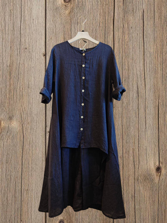 Ref-17261 BLOUSE AND PANTS SET 100% LINEN: MARINE